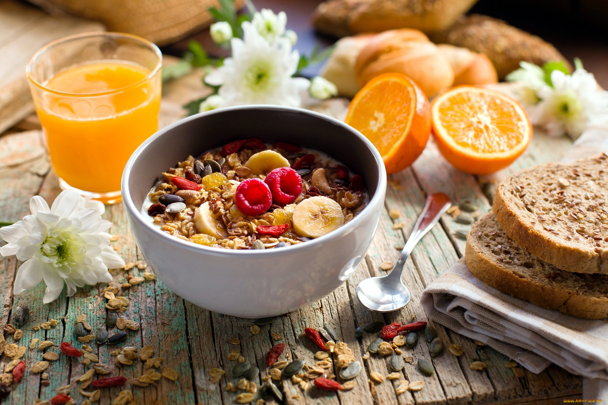 еда, мюсли, , хлопья, сок, апельсин
