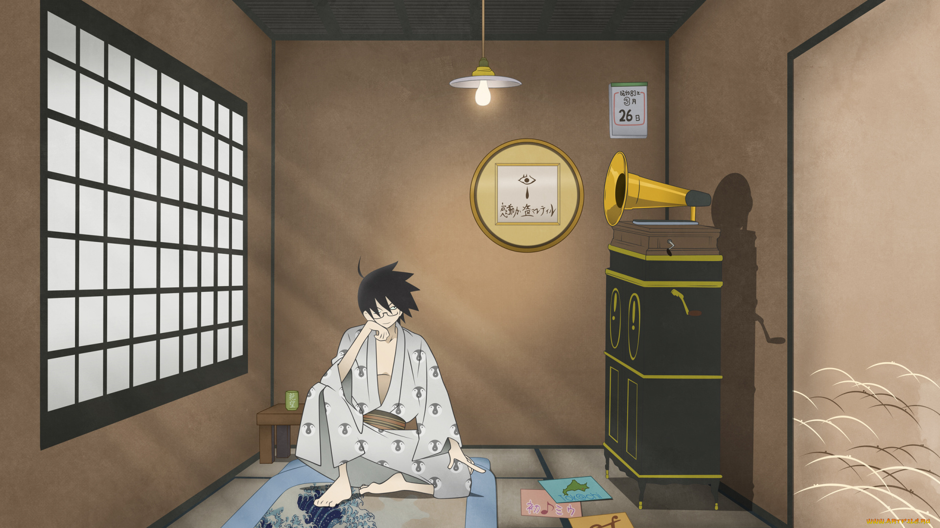 аниме, sayonara, zetsubo, sensei, окно, очки, парень