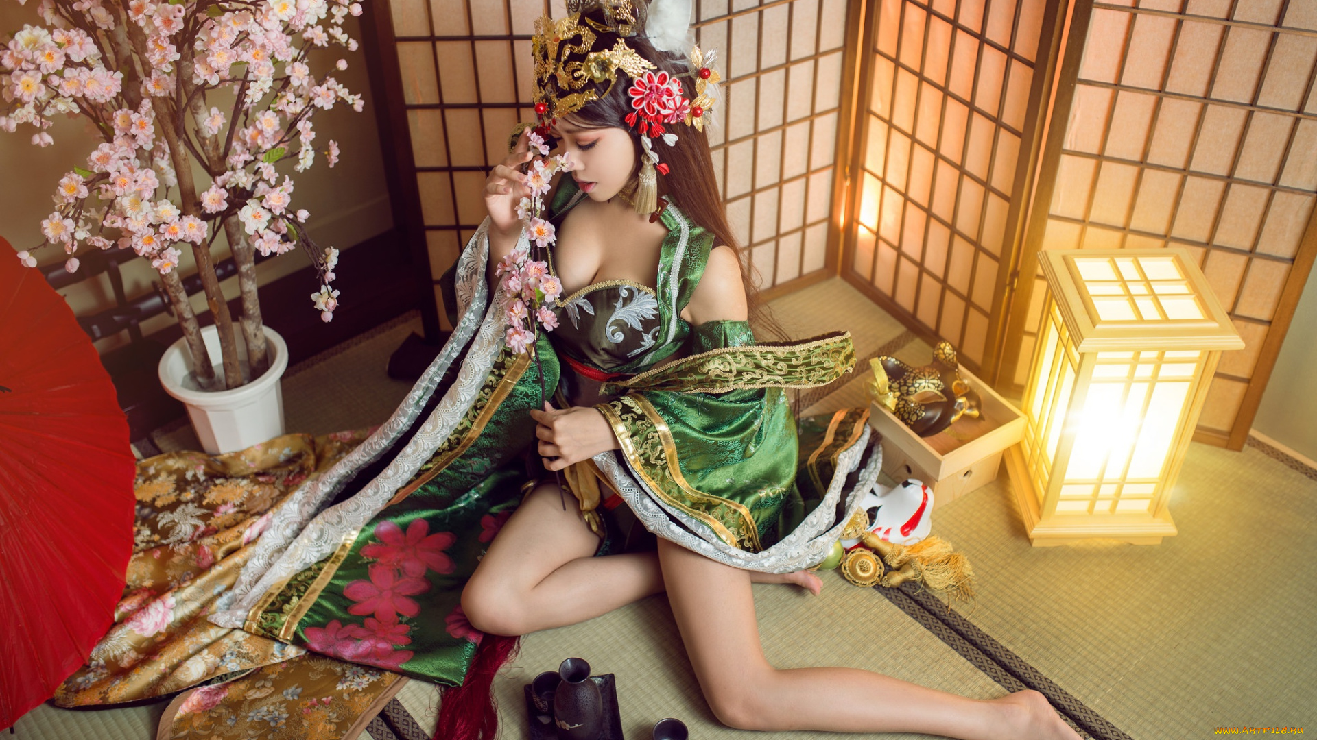 девушки, -unsort, , азиатки, сакура, национальный, костюм, босиком, женщины, в, закрытом, помещении, модель, ноги, босикомноги, азиат