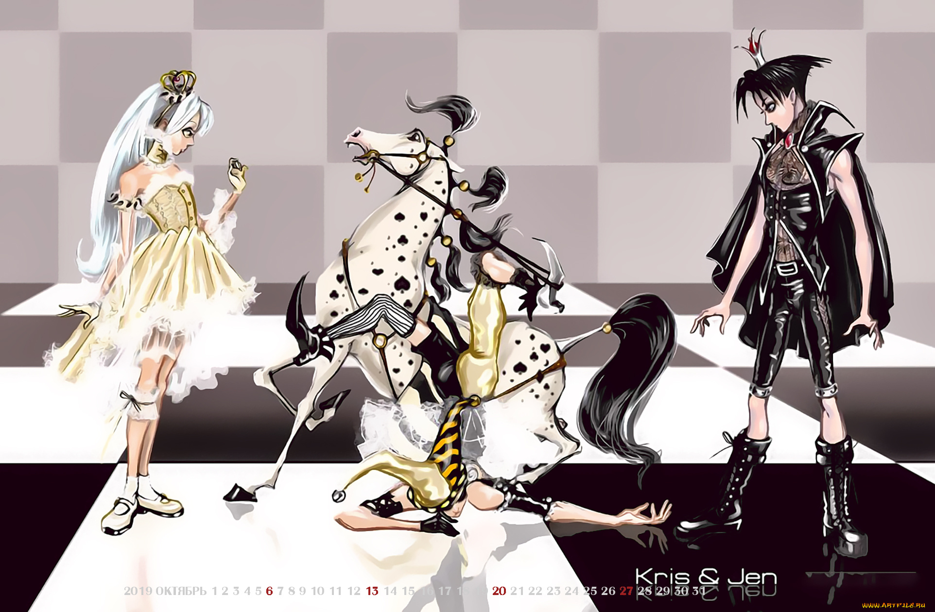 календари, аниме, шут, девушка, конь, calendar, 2019, лошадь, парень