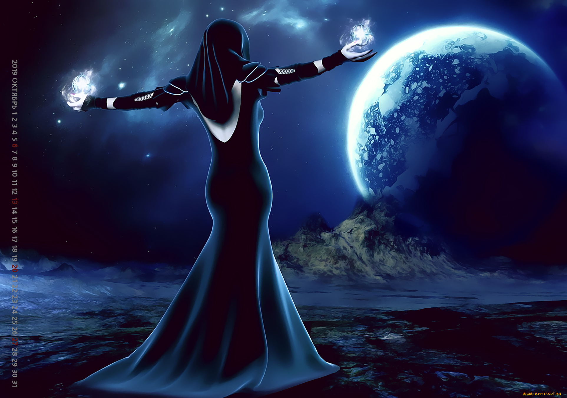 календари, фэнтези, 2019, calendar, девушка, планета