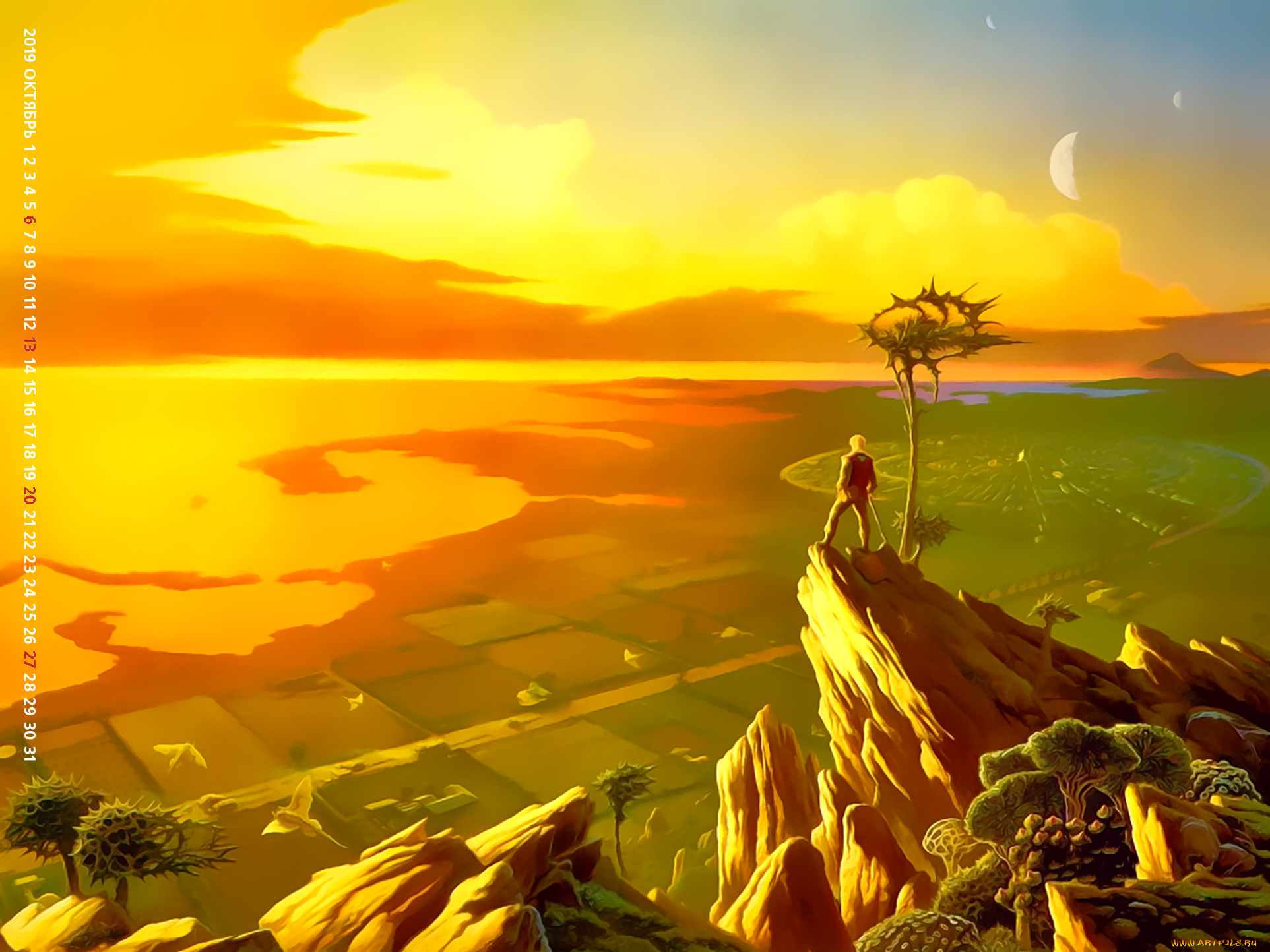 календари, фэнтези, растение, утес, природа, 2019, calendar, человек