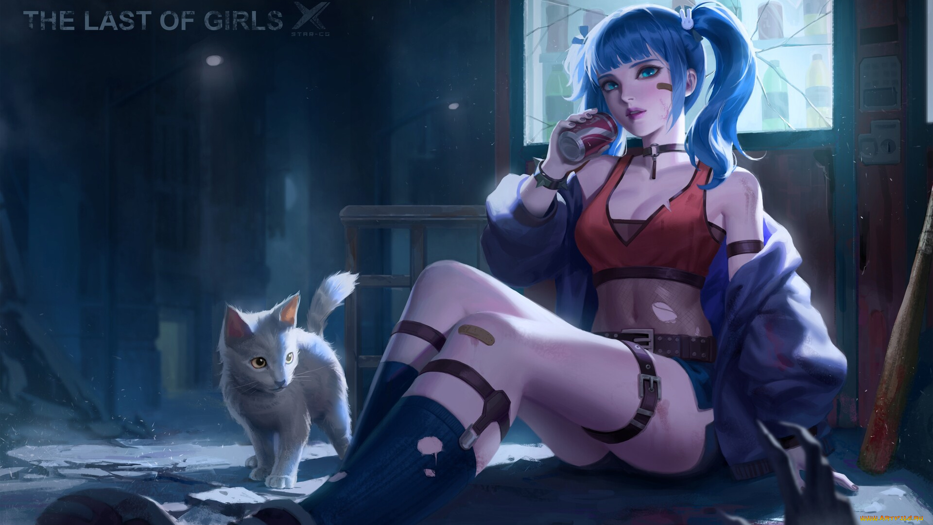 аниме, животные, , существа, девушка, кот, кошка