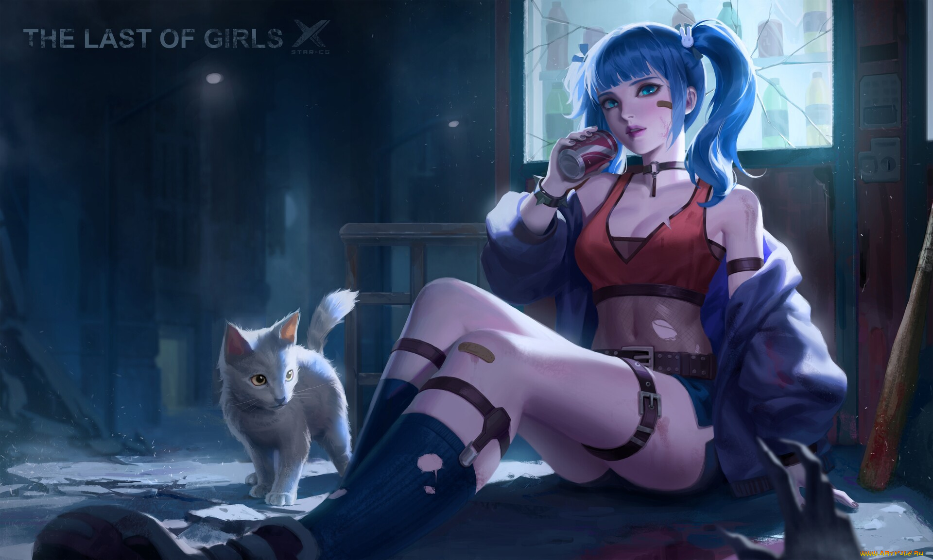 аниме, животные, , существа, девушка, кот, кошка