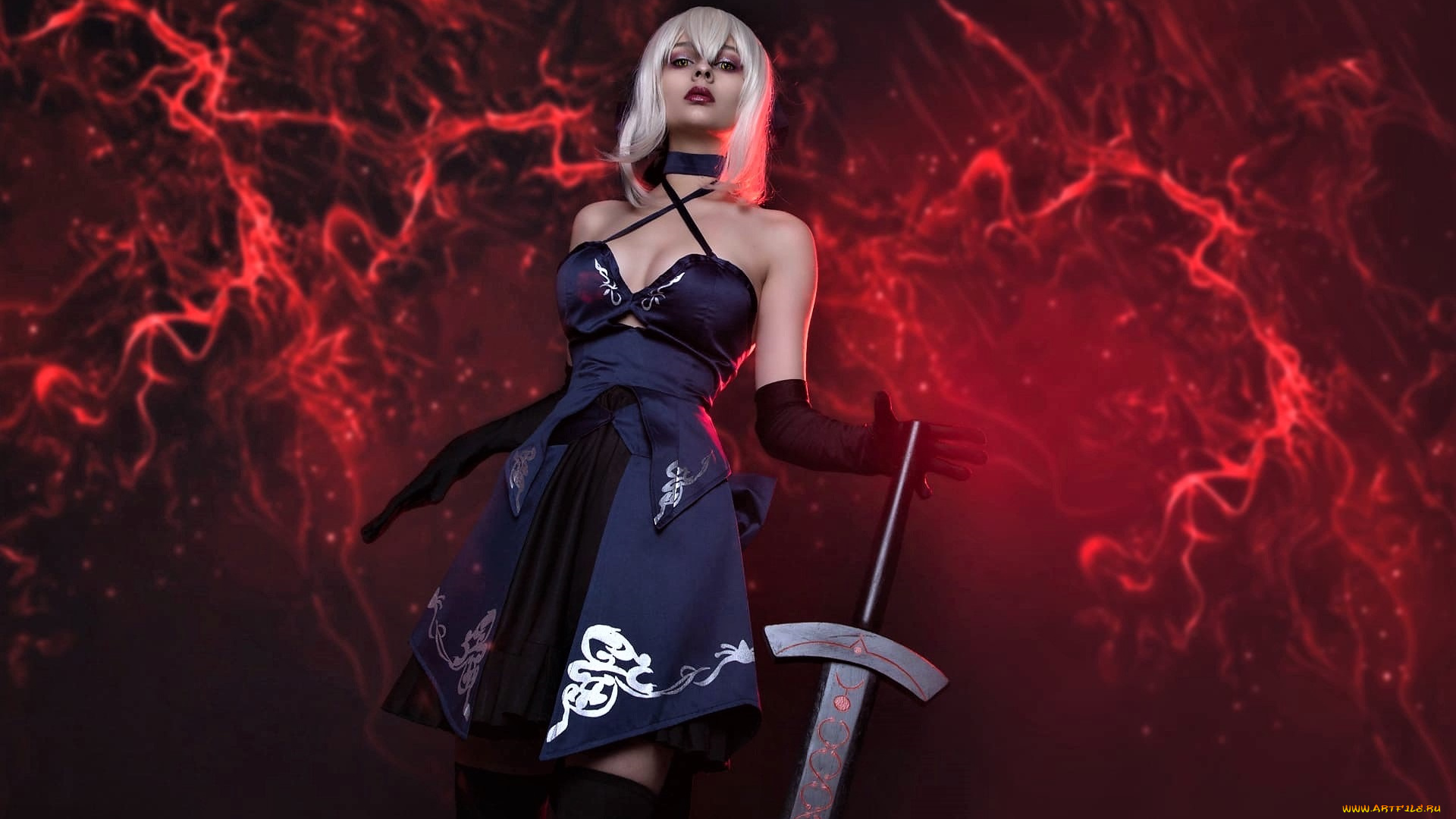 девушки, kurumirori, образ, костюм, наряд, меч