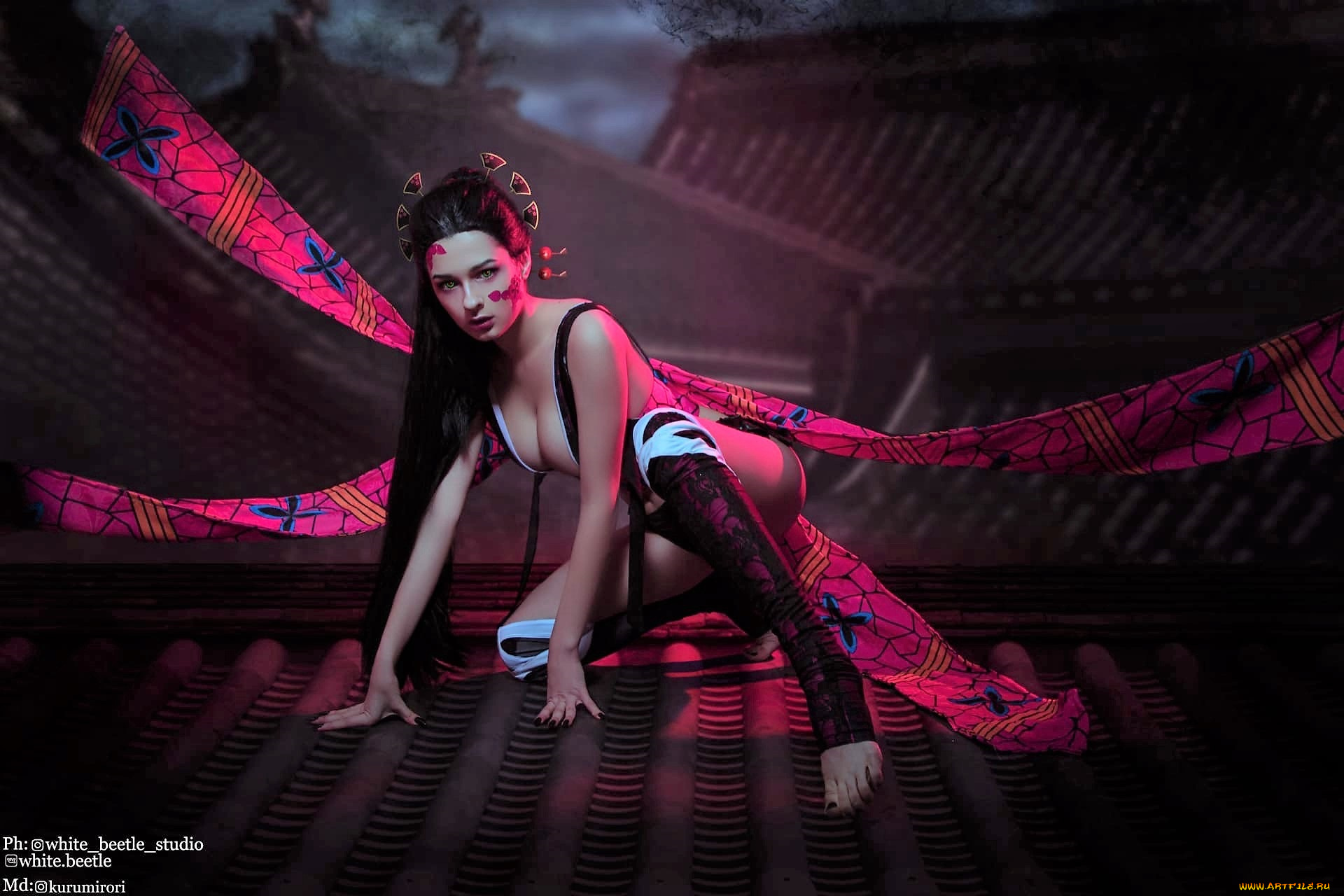 девушки, kurumirori, образ, костюм, ленты, крыши