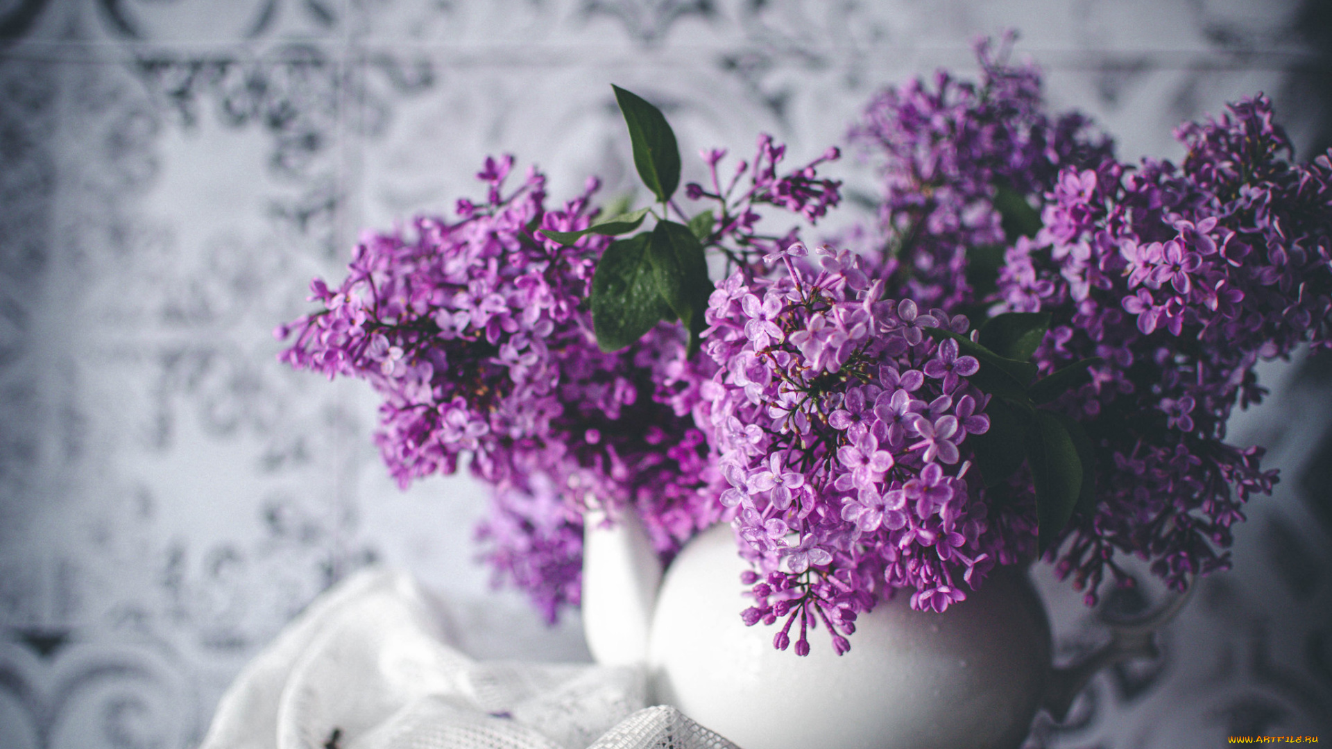 цветы, сирень, ваза, стол, букет, цветение