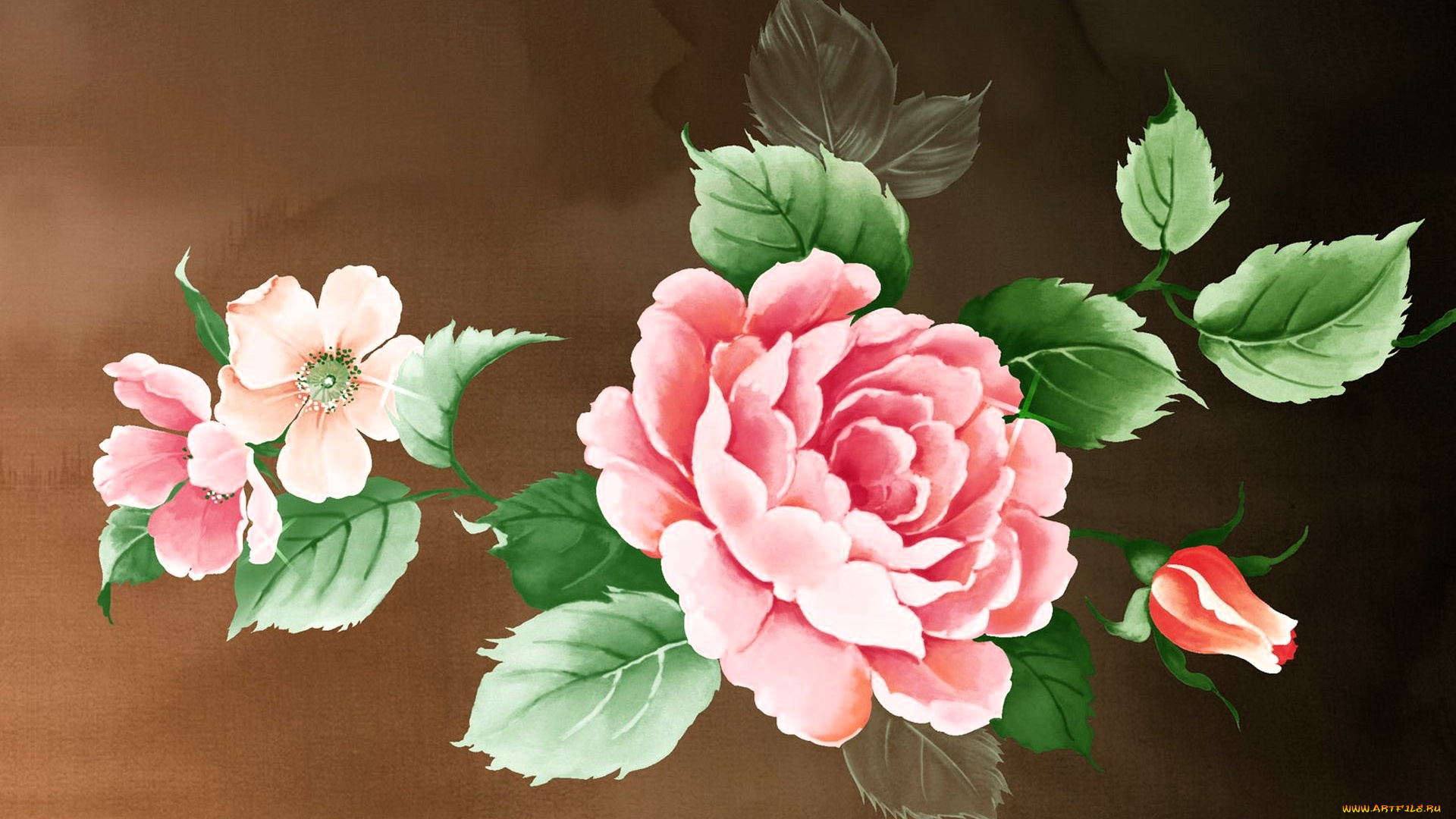 рисованное, цветы, роза, бутон, шиповник