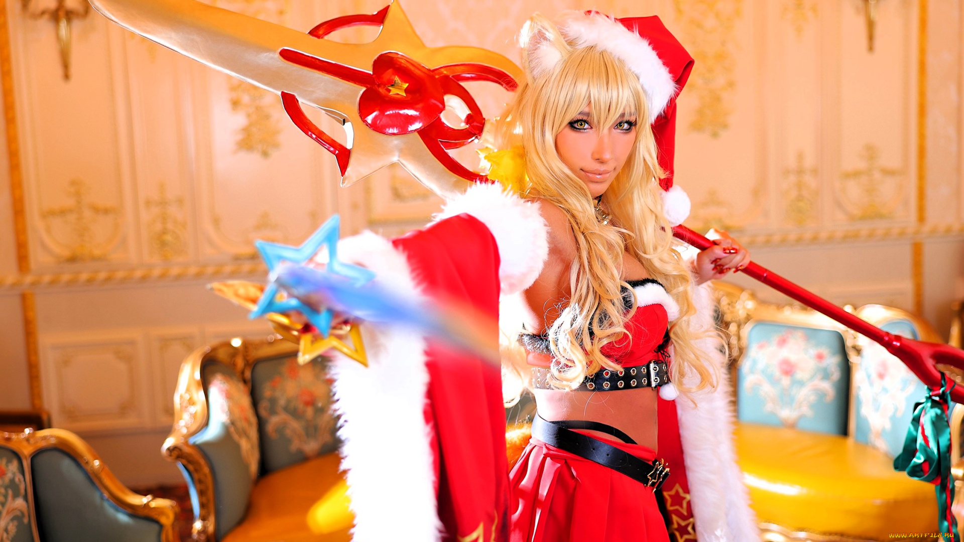 девушки, nonsummerjack, образ, наряд, костюм, косплей, ушки, посох, кресла