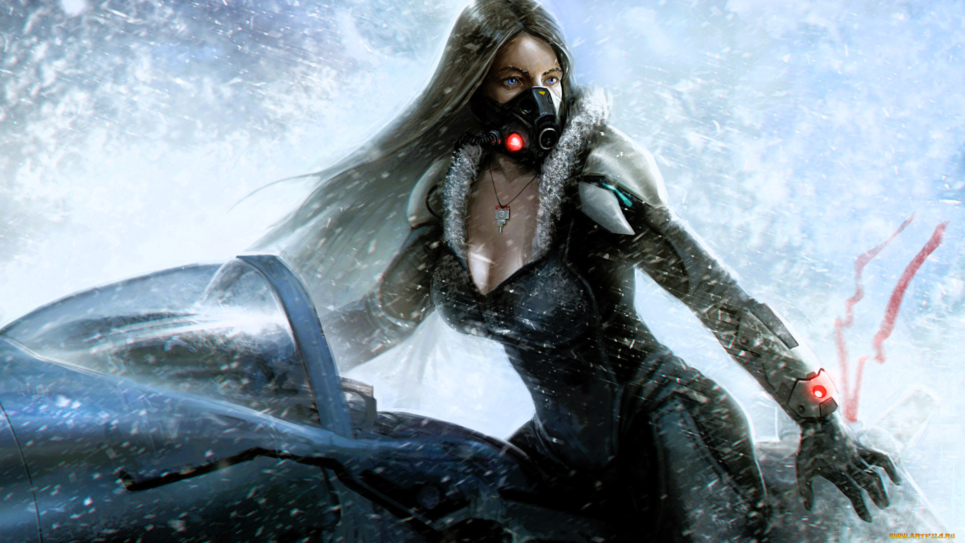 фэнтези, девушки, девушка, маска, куртка, транспорт, снег