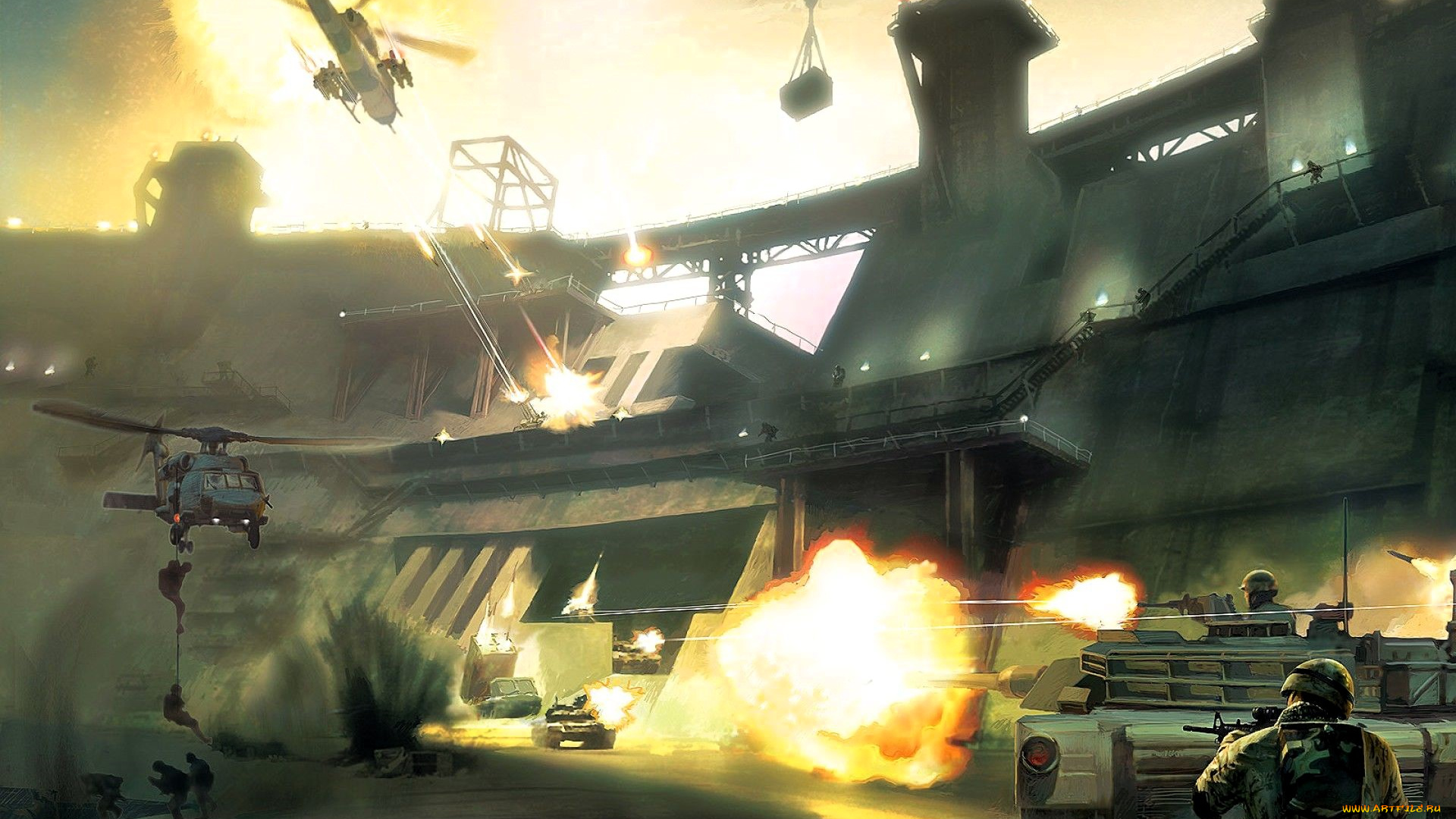 видео, игры, battlefield, 2, , special, forces, база, вертолеты, бой