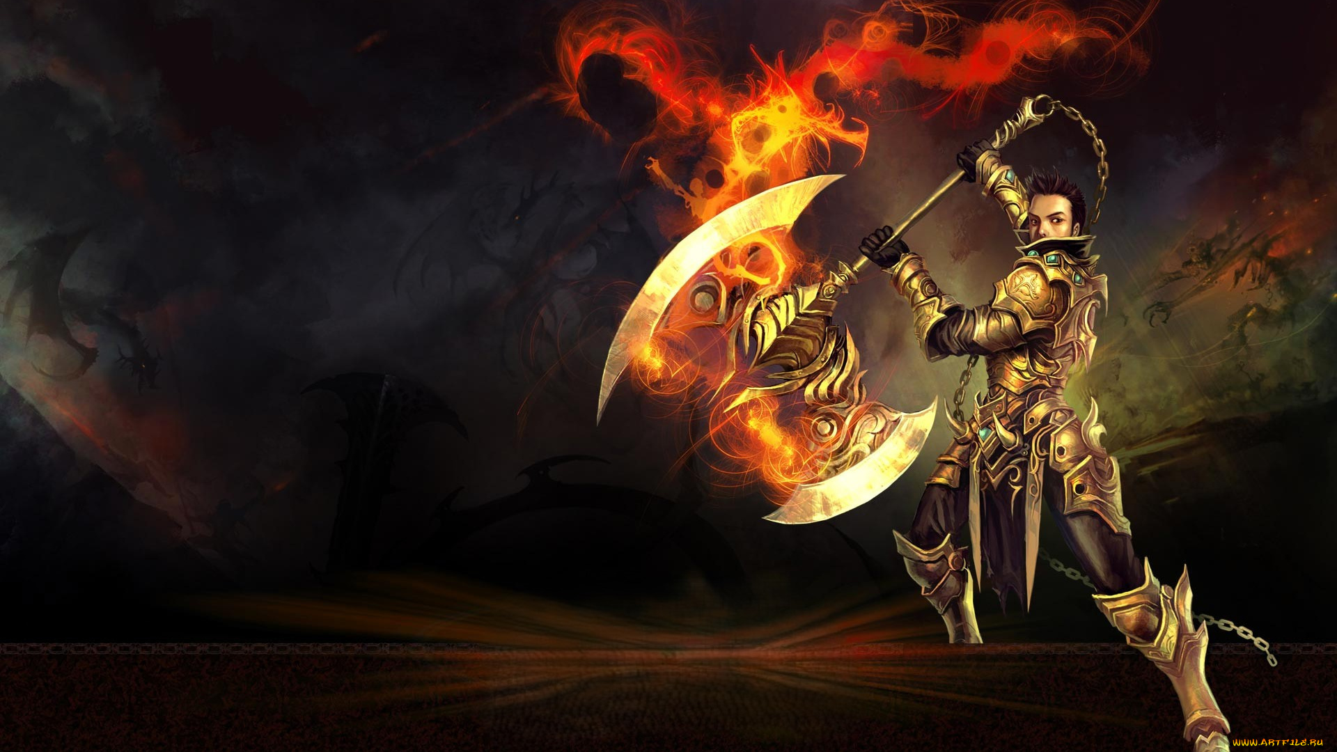 видео, игры, mummy, online, воин, доспехи, топор, огонь, цепь, магия