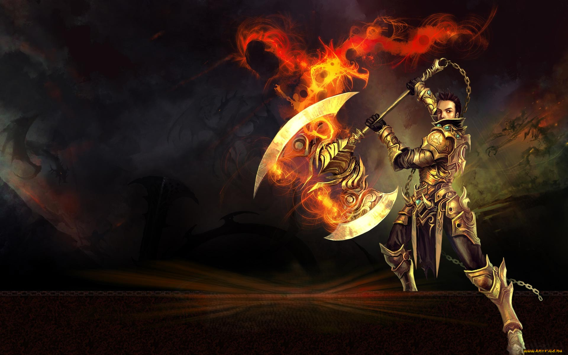 видео, игры, mummy, online, воин, доспехи, топор, огонь, цепь, магия