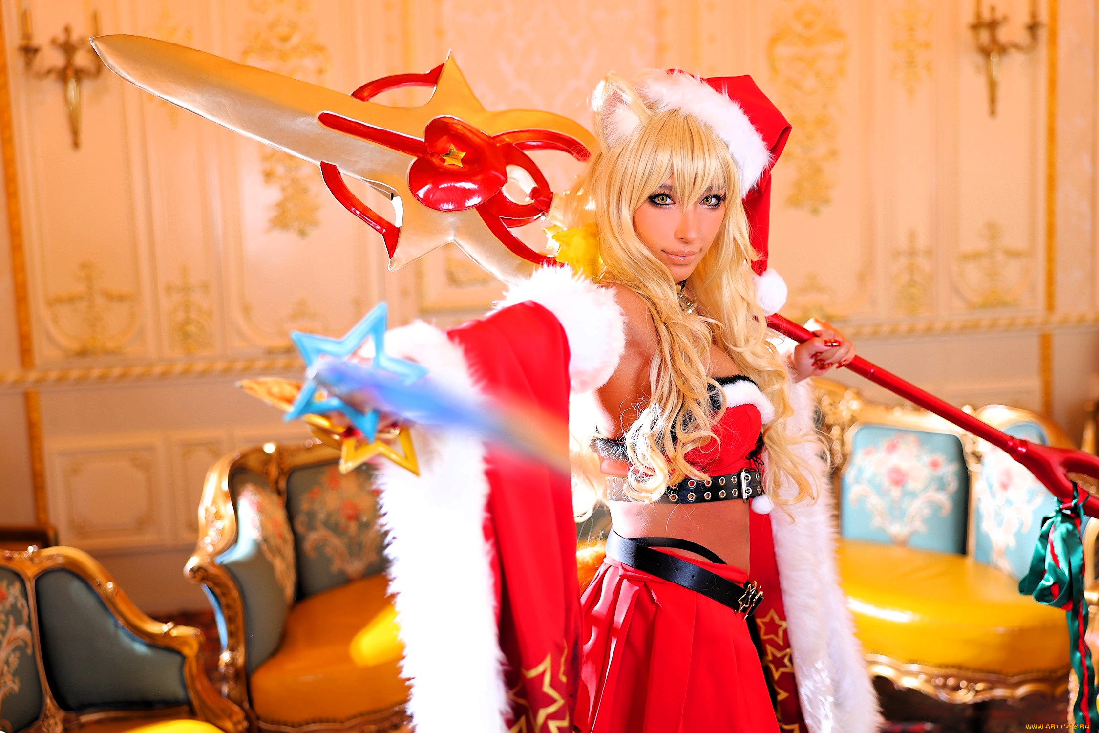 девушки, nonsummerjack, образ, наряд, костюм, косплей, ушки, посох, кресла