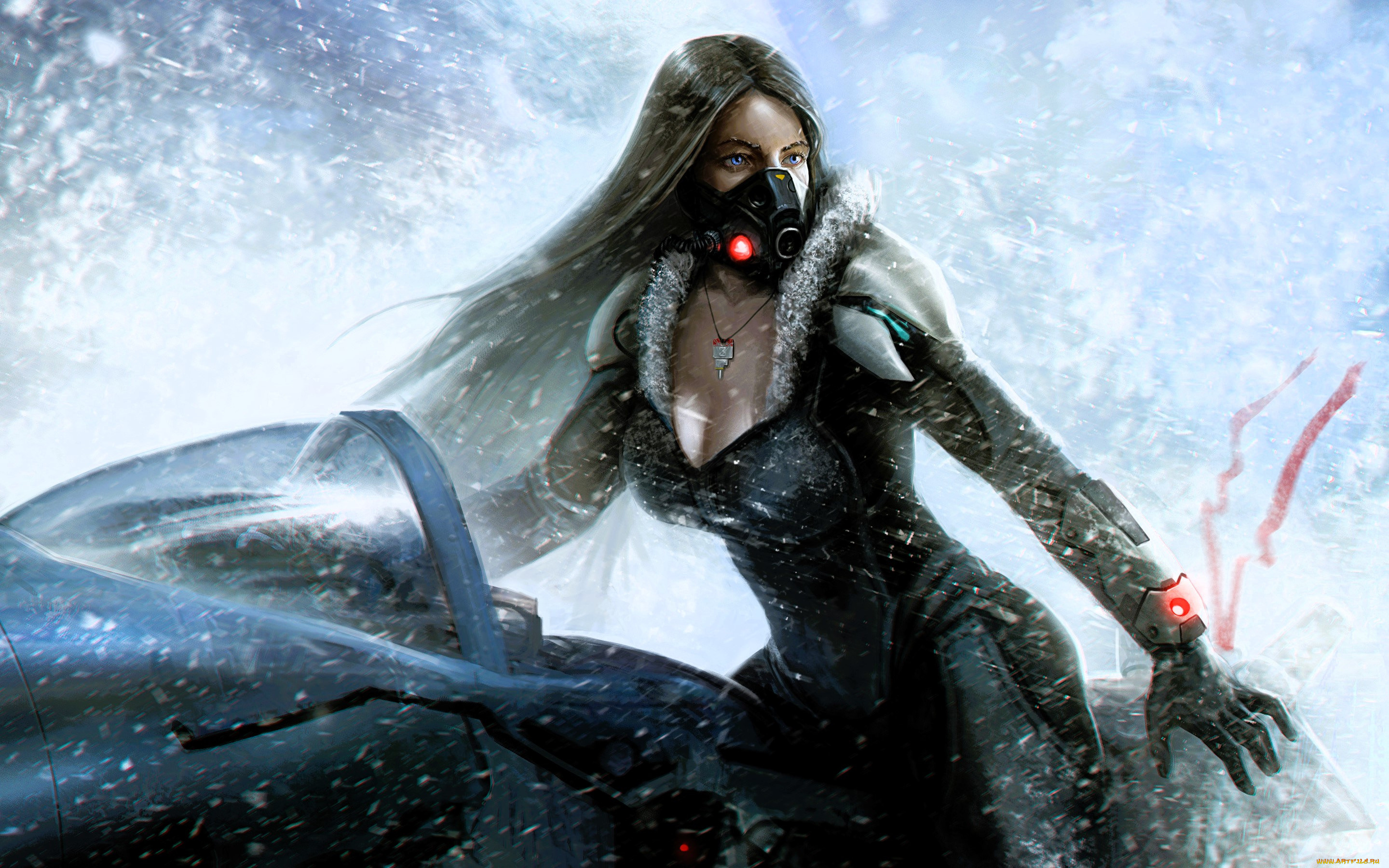 фэнтези, девушки, девушка, маска, куртка, транспорт, снег