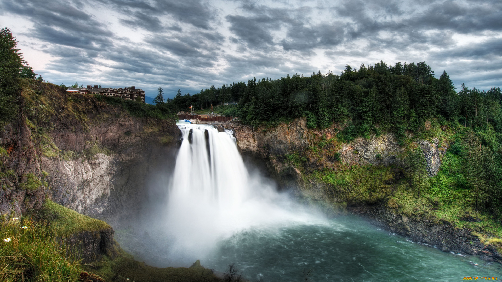 природа, водопады, поток, скалы, лес, река