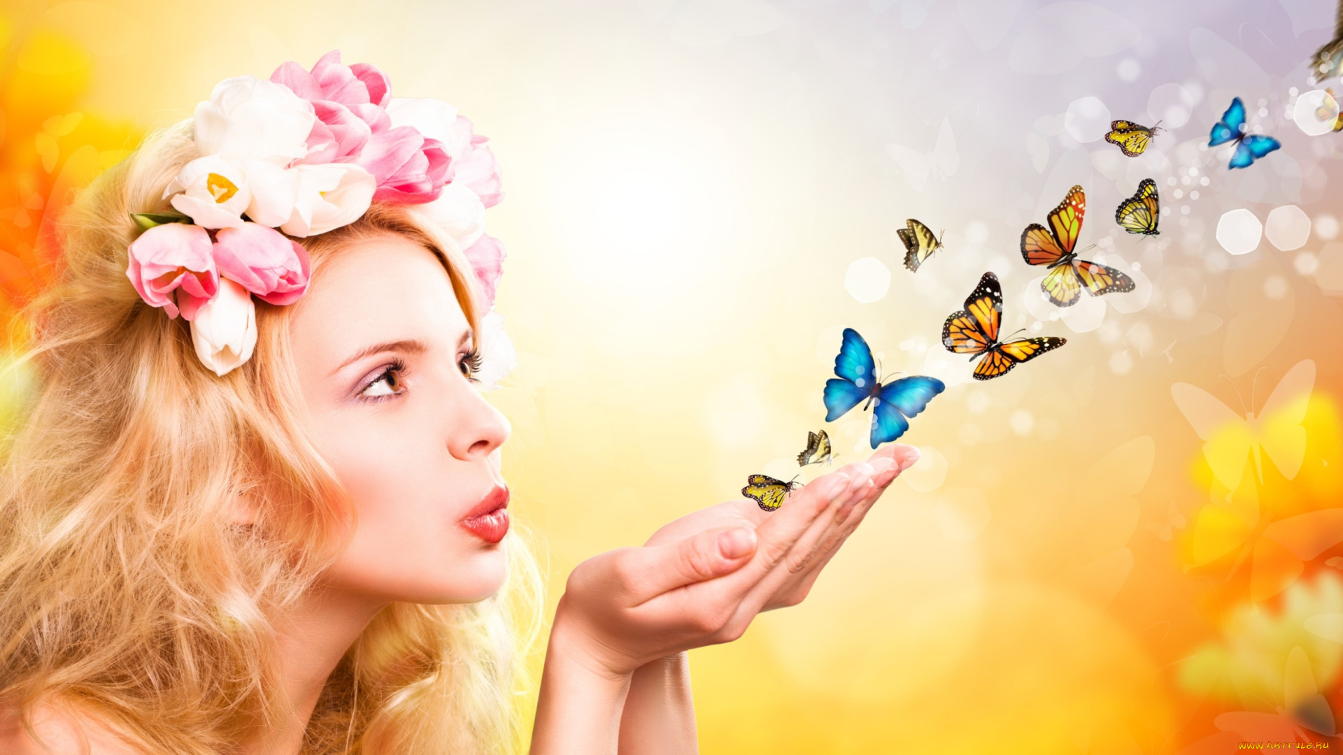 девушки, -unsort, , креатив, ладони, цветы, девушка, бабочки
