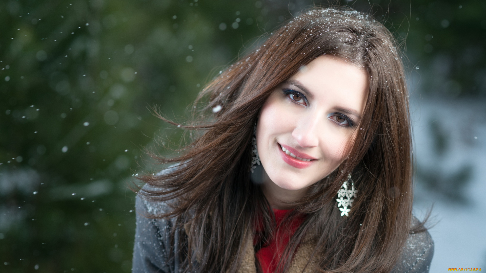 девушки, -unsort, , лица, , портреты, снег, зима, улыбка, взгляд, девушка