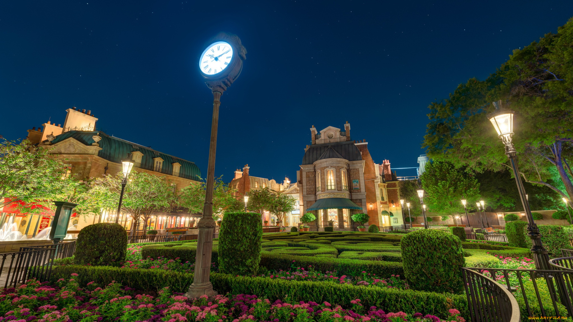 города, диснейленд, красота, ночь, париж