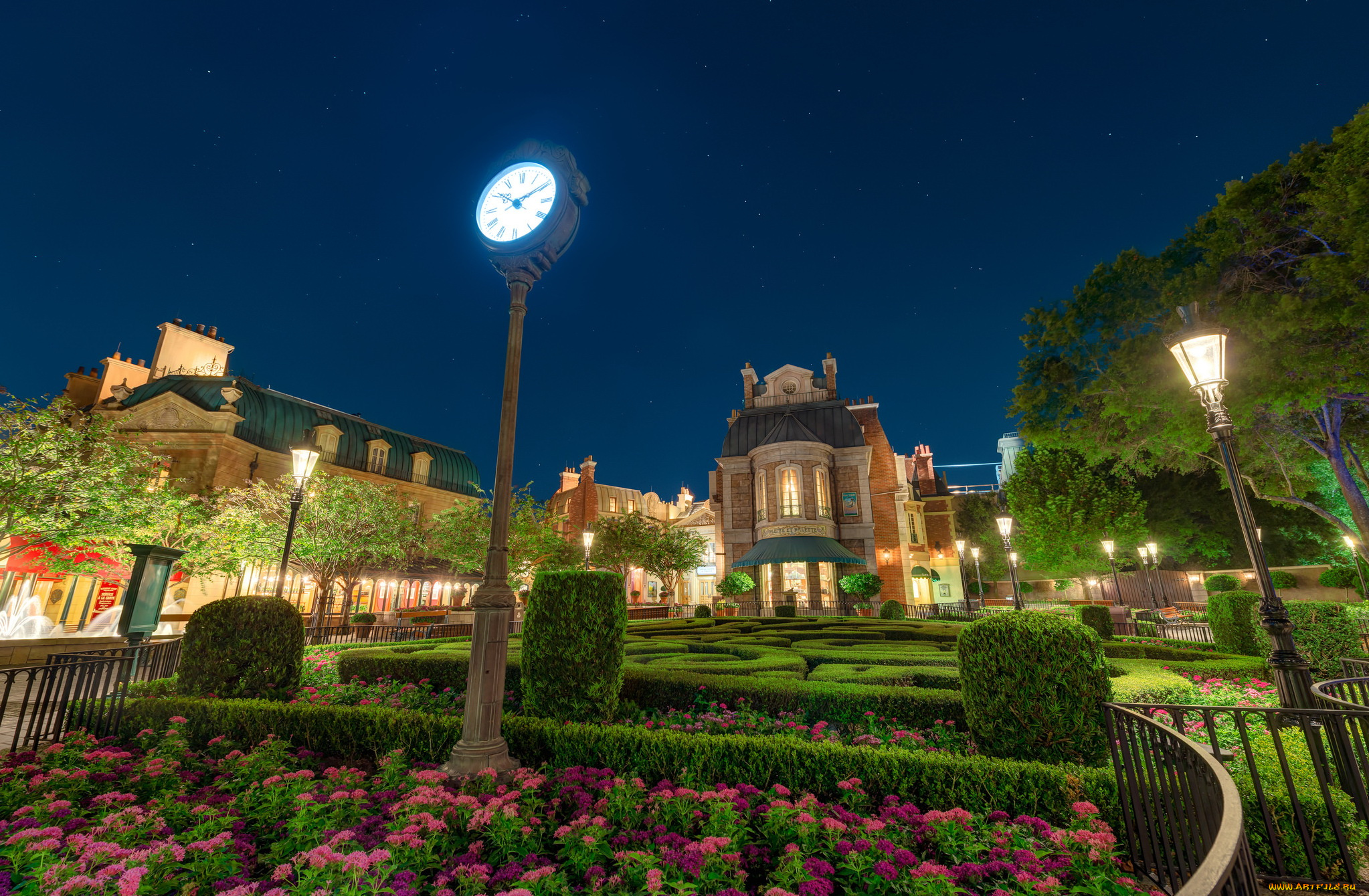 города, диснейленд, красота, ночь, париж