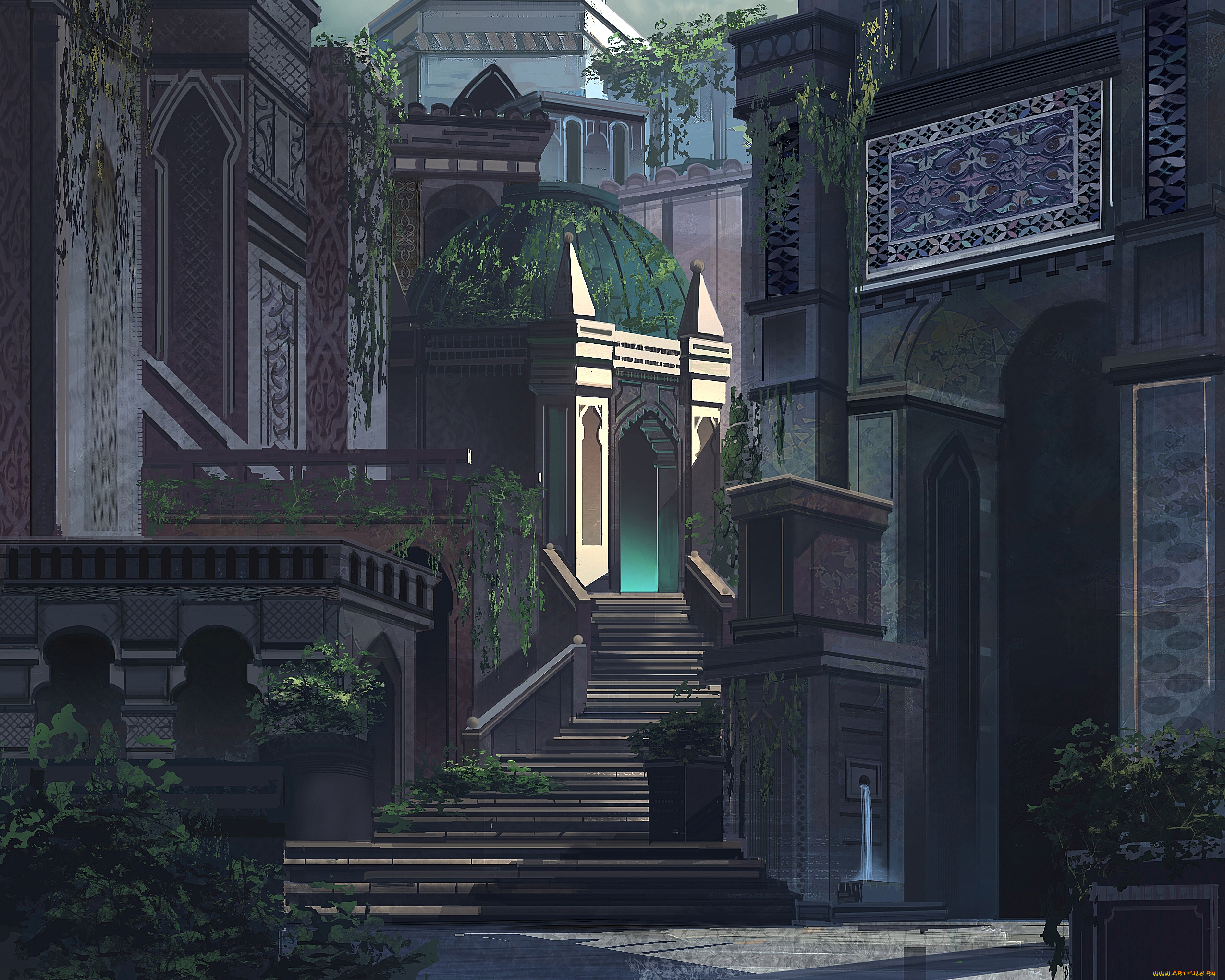 фэнтези, замки, иной, мир, город, здания, сооружения