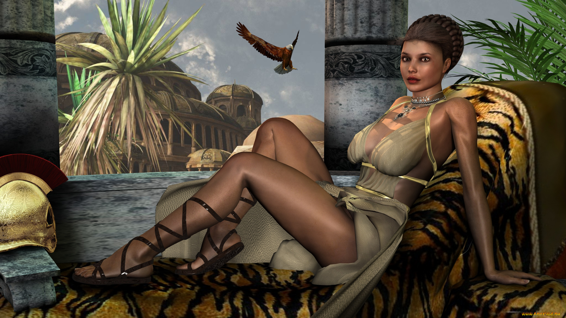 3д, графика, люди, , people, шлем, орел, фон, взгляд, девушка