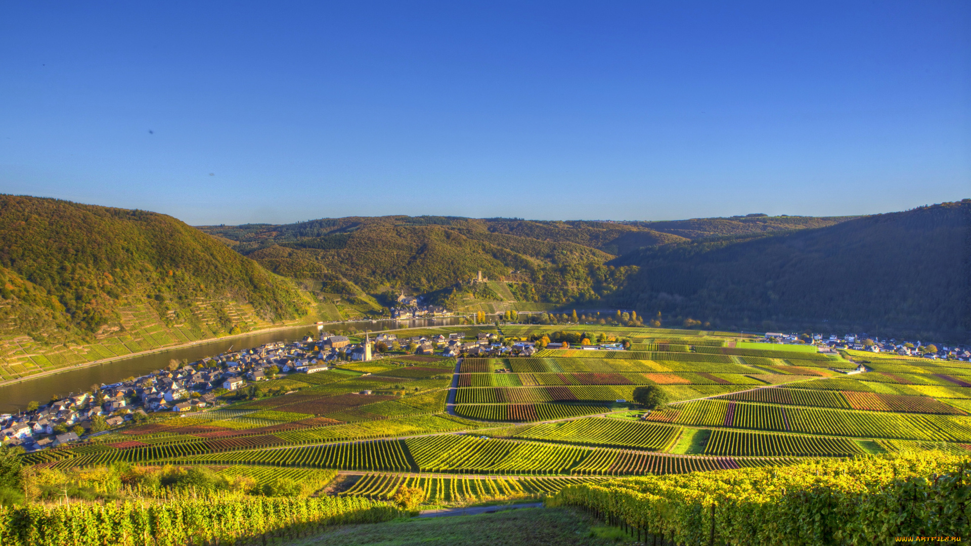 ellenz, , германия, природа, пейзажи, поля, река, горы, дома, германия, ellenz, пейзаж