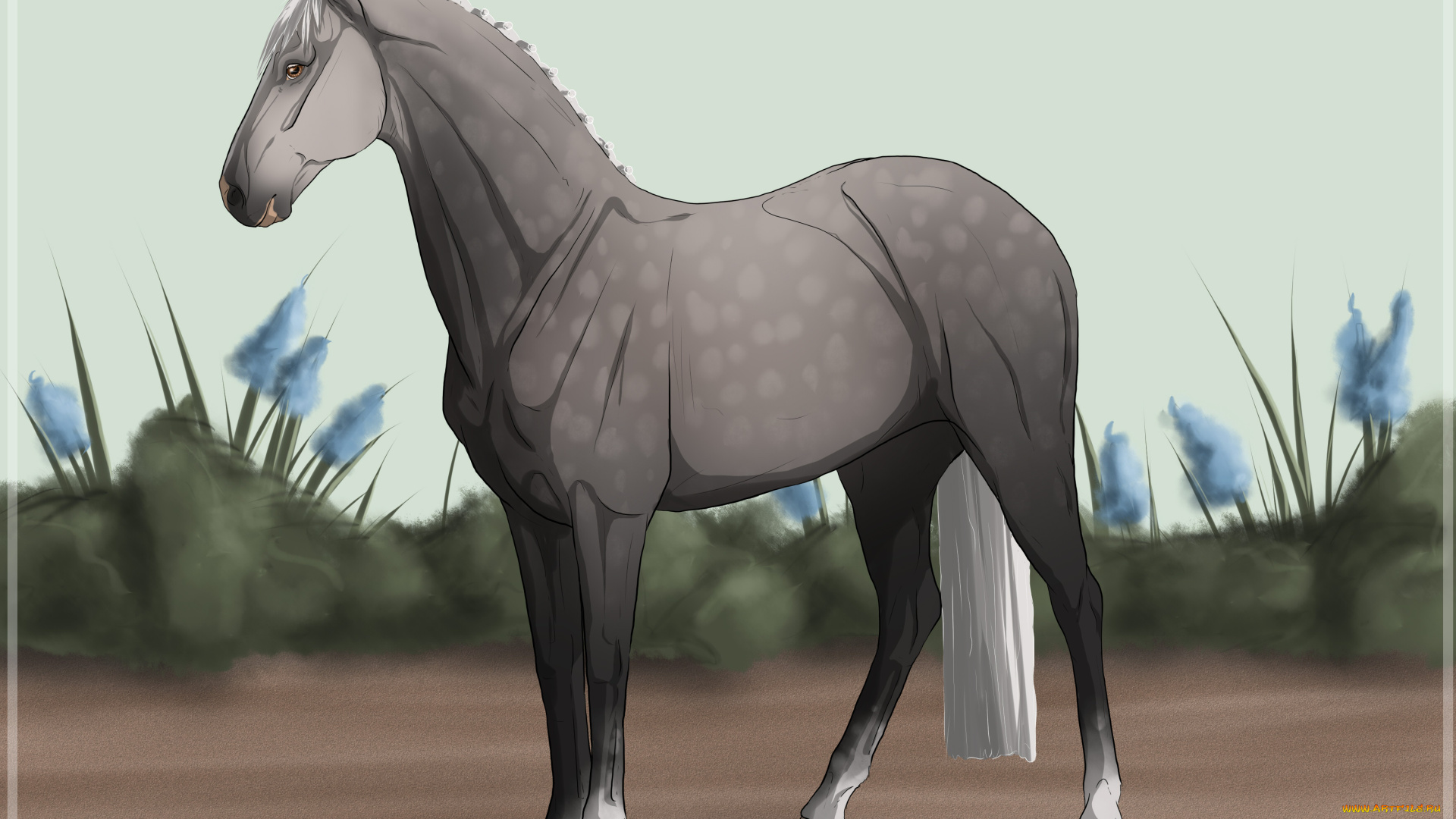 рисованное, животные, , лошади, взгляд, лошадь