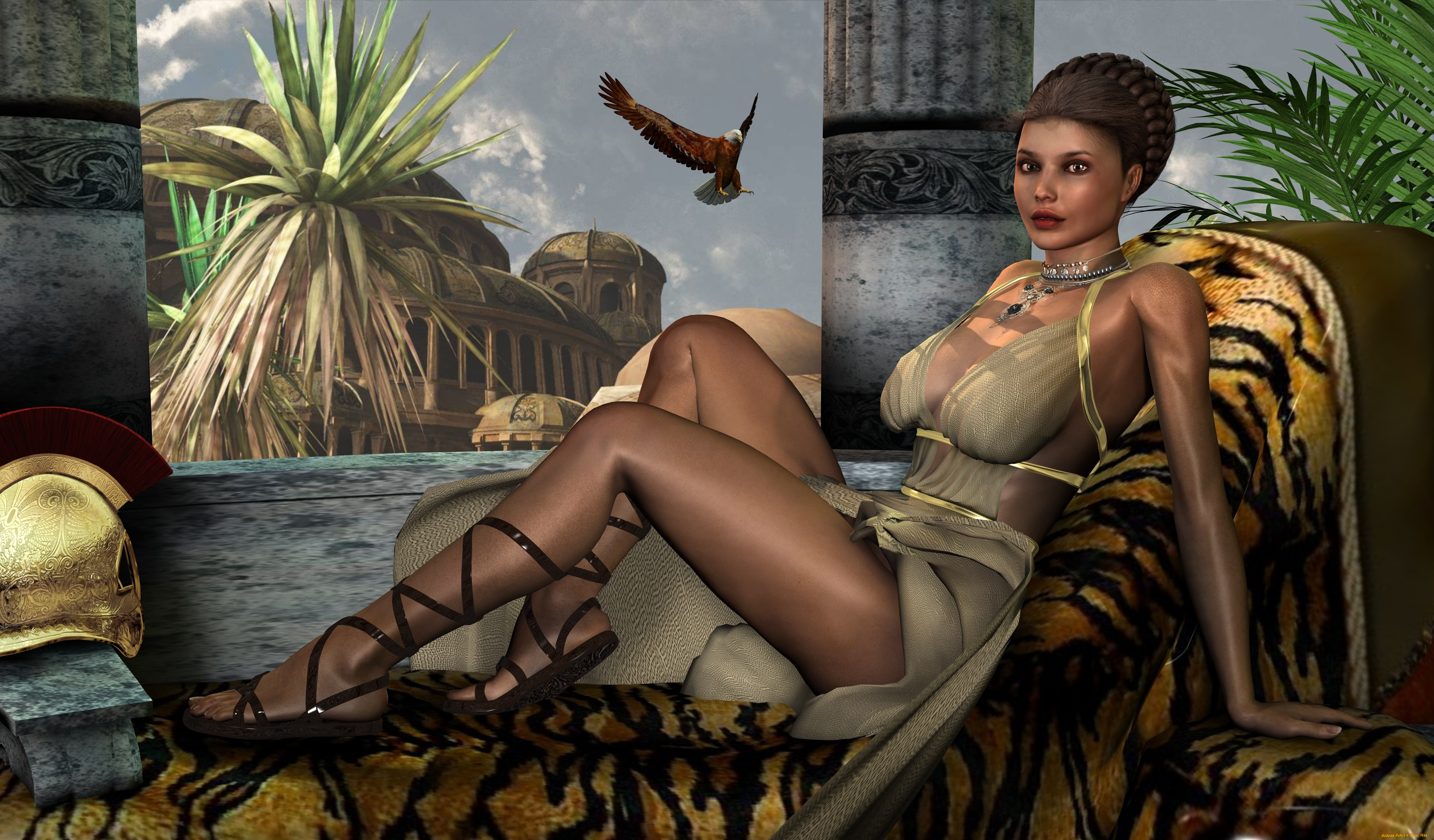 3д, графика, люди, , people, шлем, орел, фон, взгляд, девушка