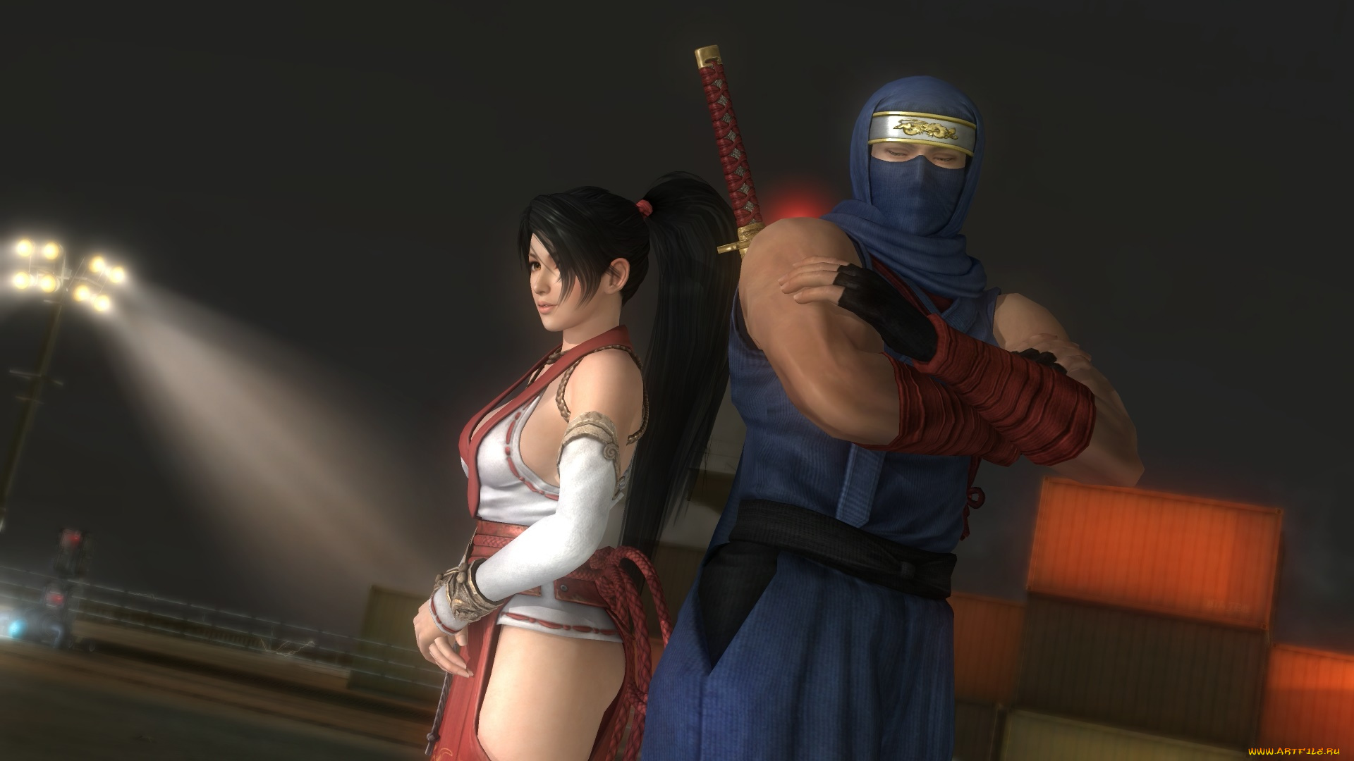 3д, графика, аниме, , anime, ниндзя, оружие, фон, взгляд, девушка