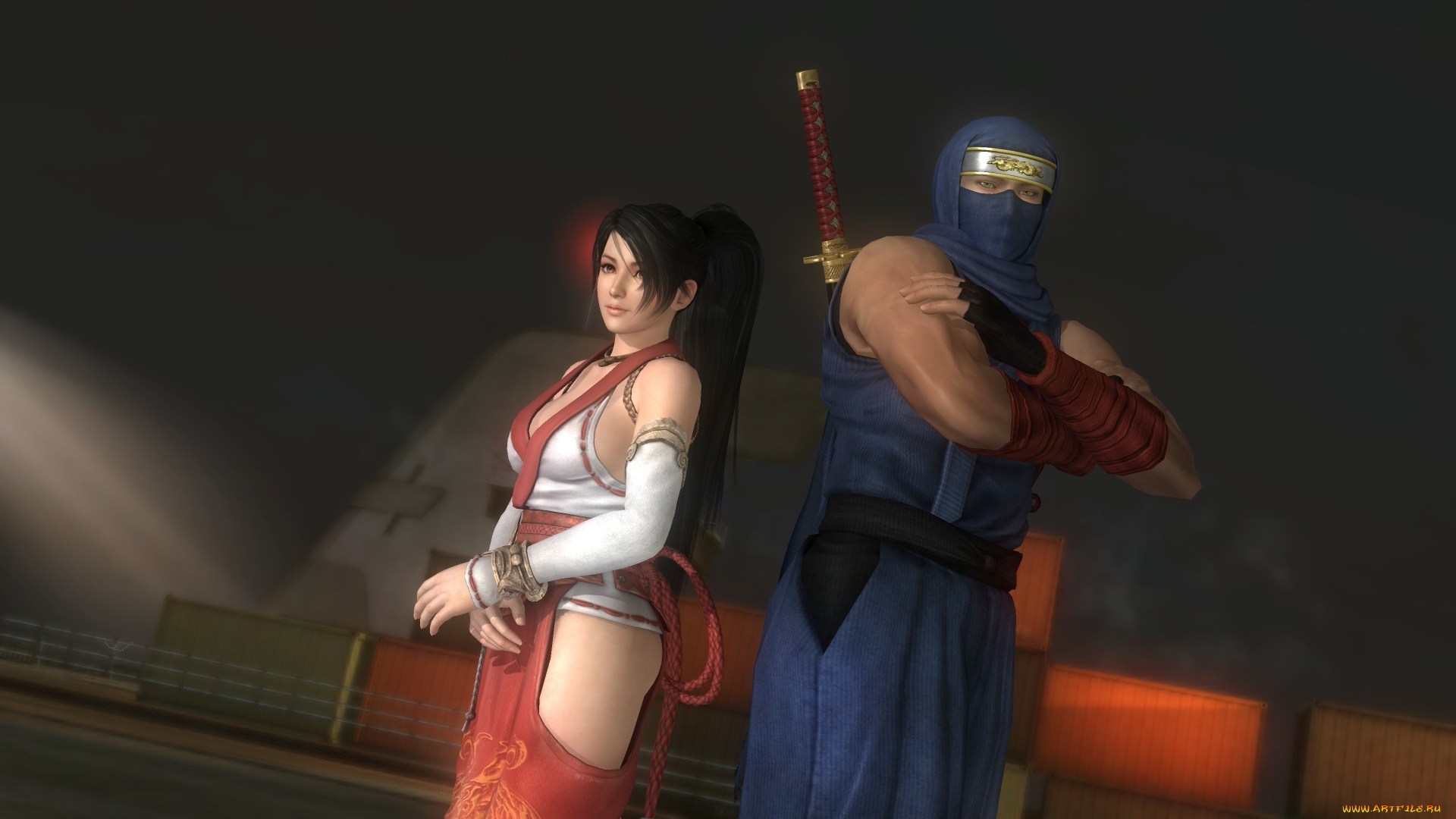 3д, графика, аниме, , anime, ниндзя, оружие, фон, взгляд, девушка