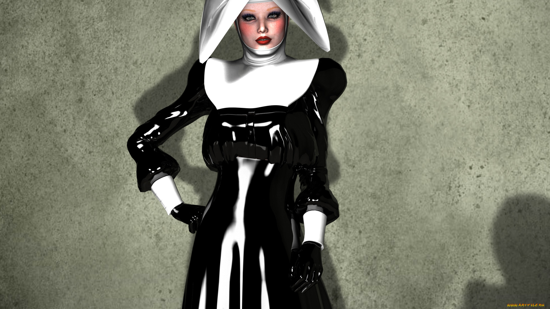 3д, графика, люди, , people, девушка, взгляд, фон, монашка