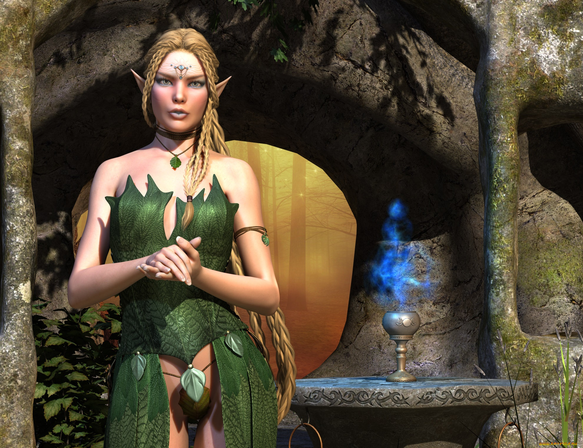 3д, графика, эльфы, , elves, фон, взгляд, эльфийка