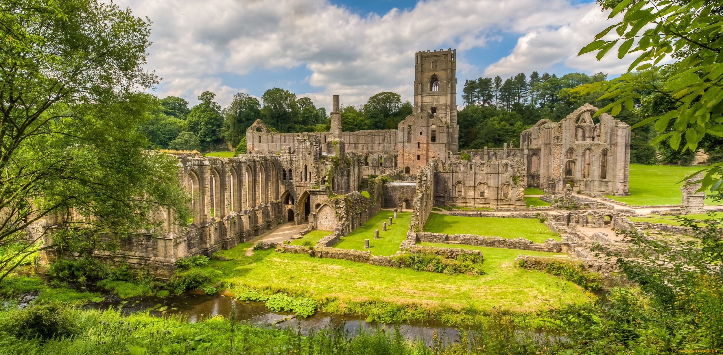 fountains, abbey, города, -, католические, соборы, , костелы, , аббатства, река, лес