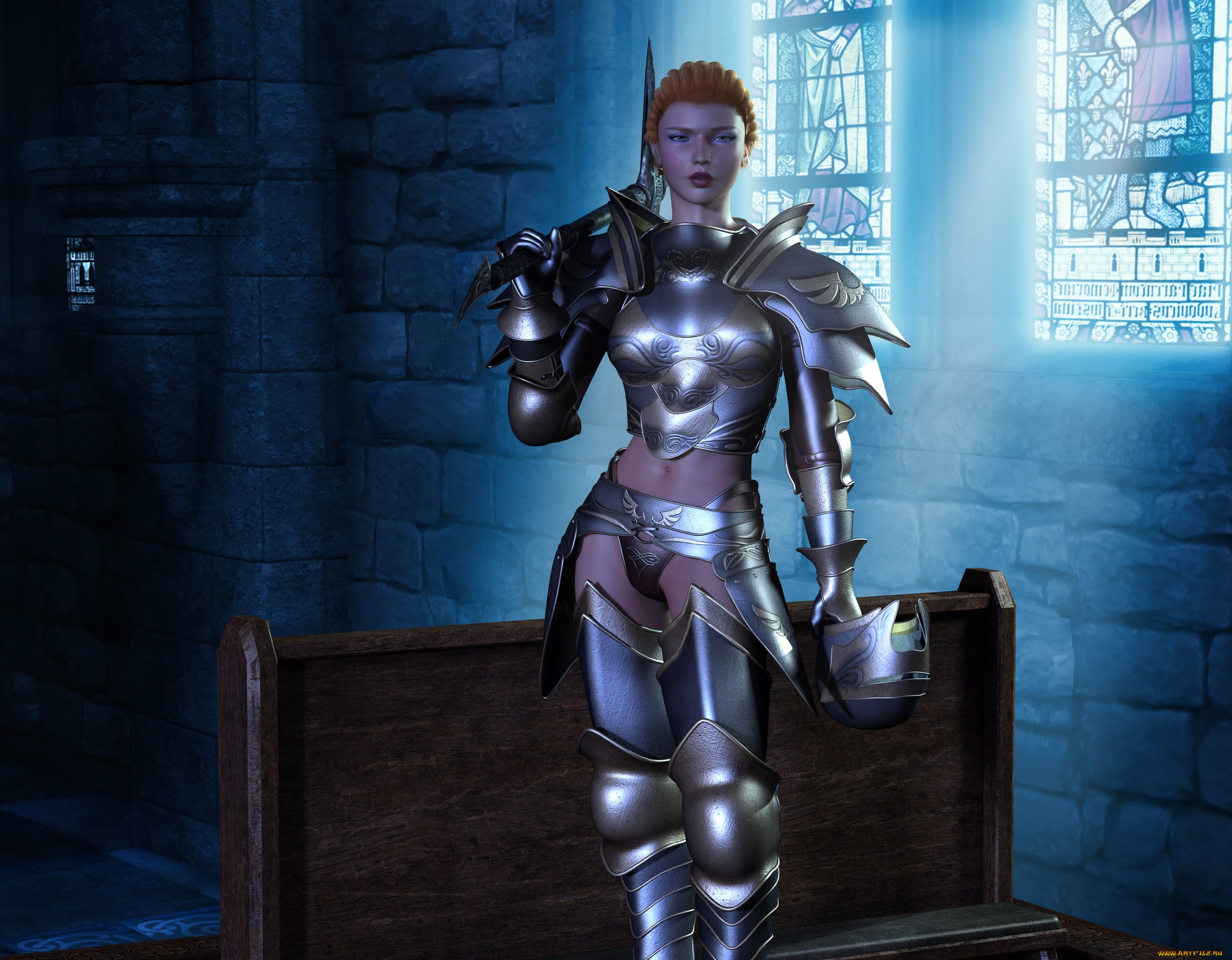 3д, графика, фантазия, , fantasy, девушка, фон, взгляд, оружие