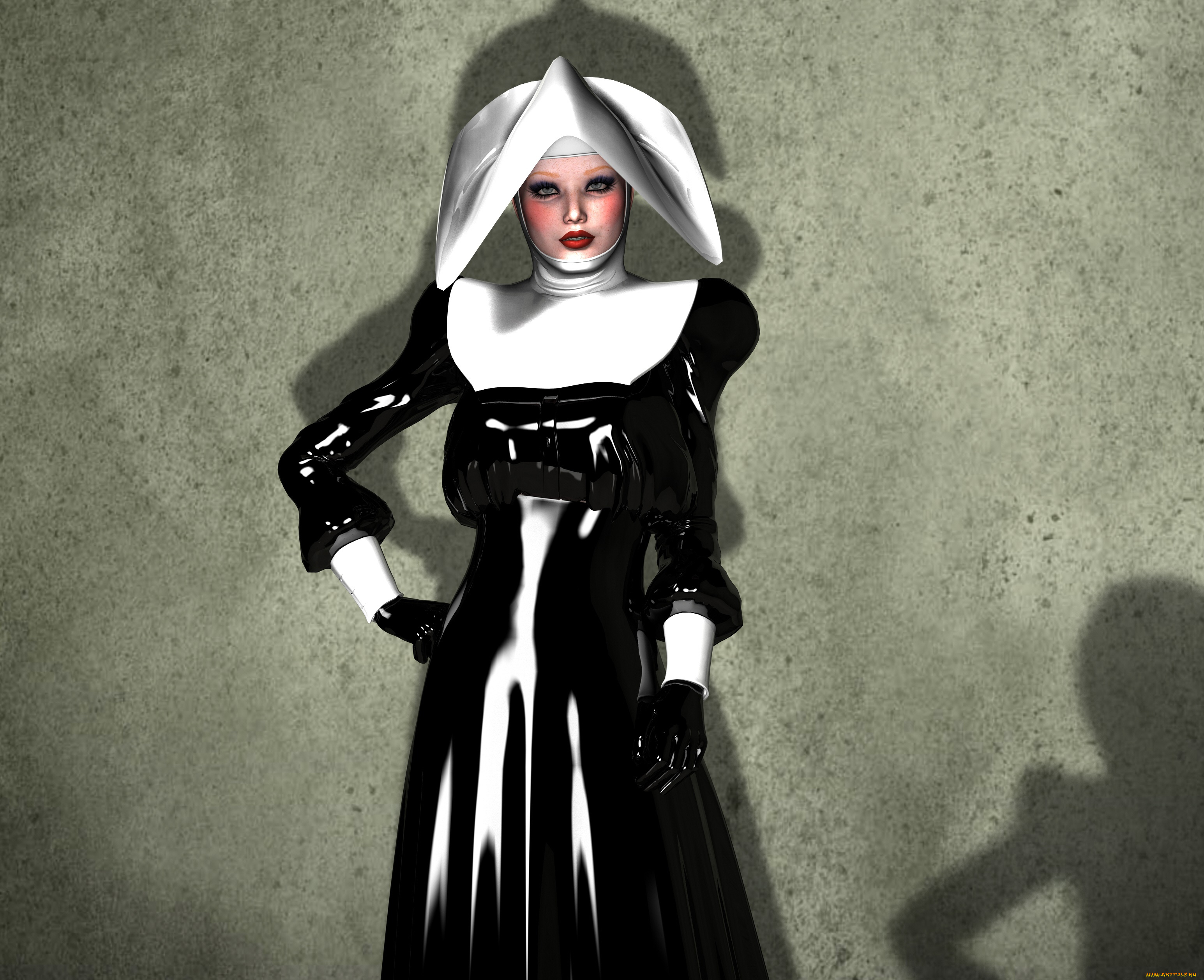 3д, графика, люди, , people, девушка, взгляд, фон, монашка