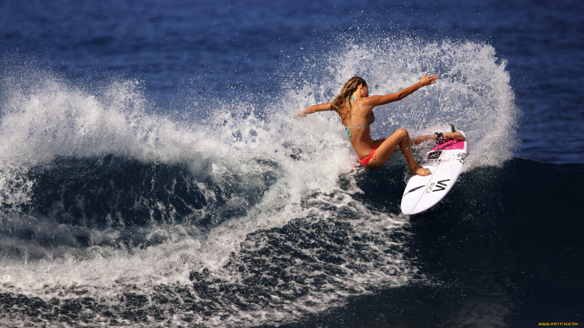 спорт, серфинг, доска, волна, поза, девушка