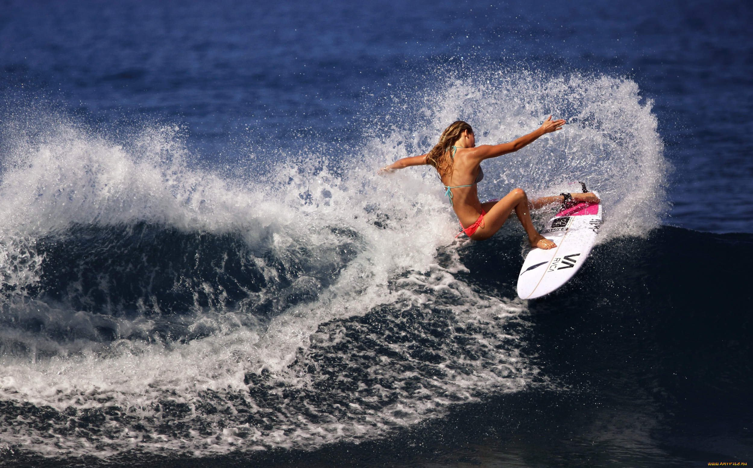 спорт, серфинг, доска, волна, поза, девушка