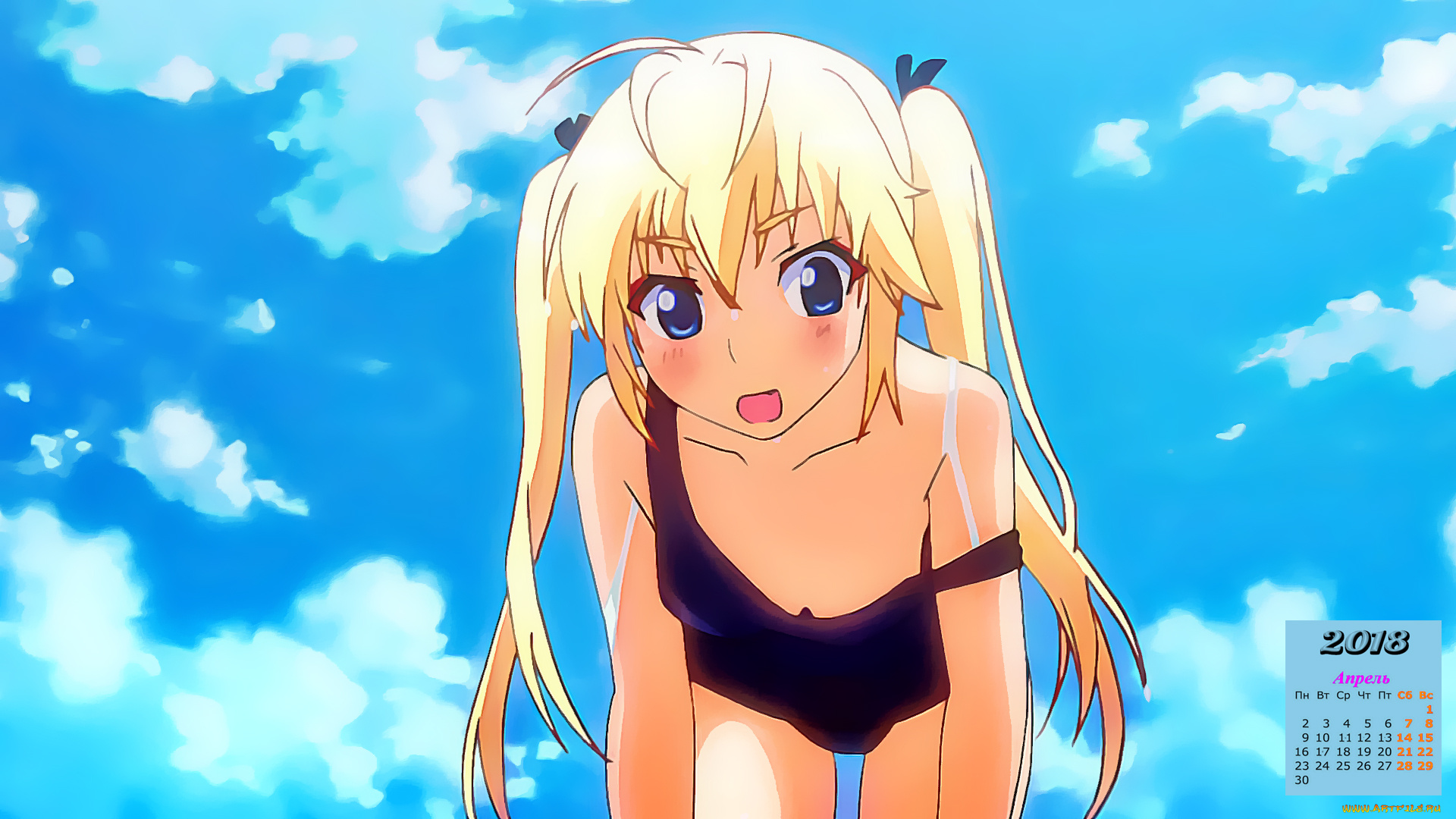 календари, аниме, купальник, взгляд, девушка, 2018