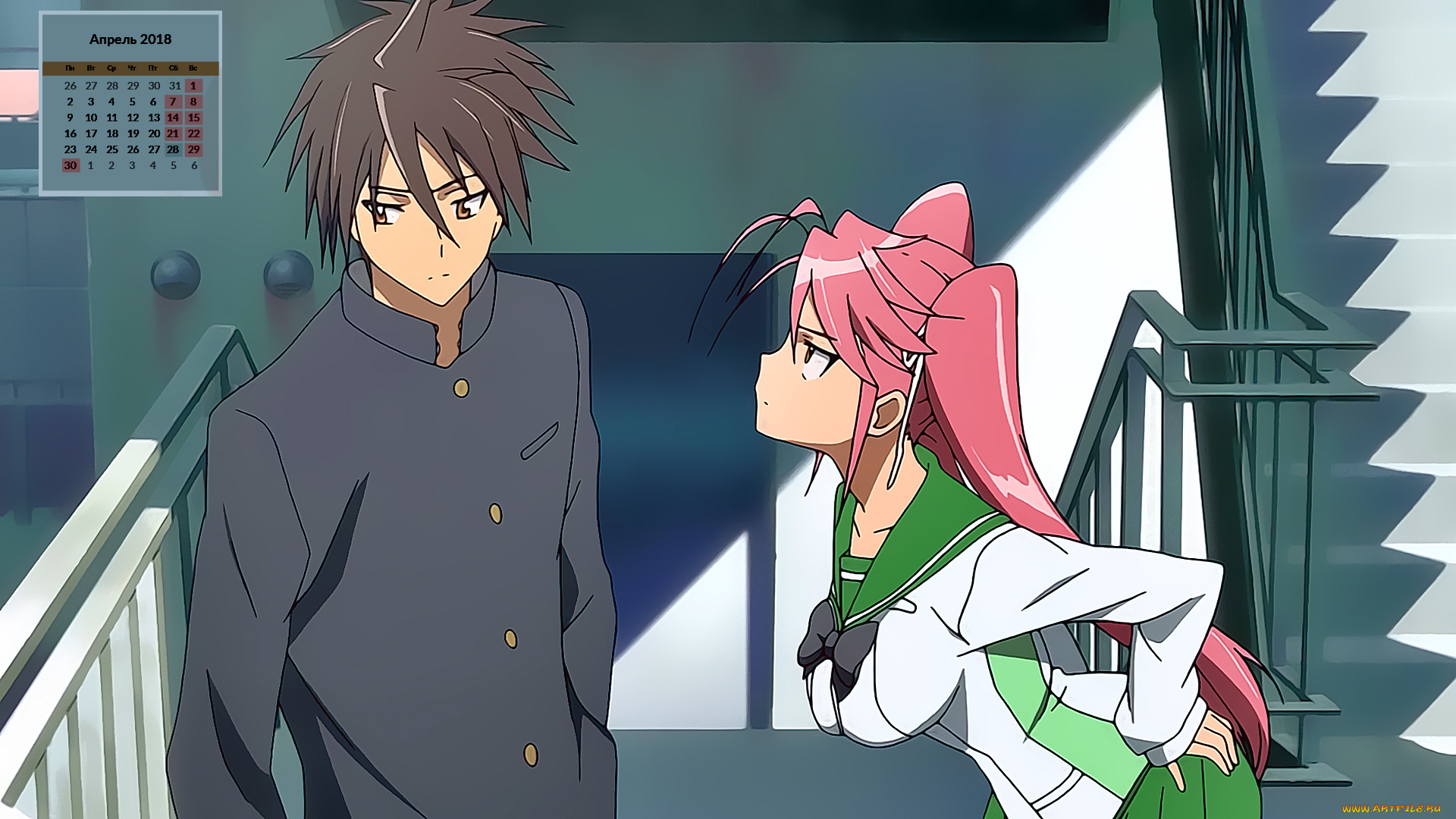 календари, аниме, парень, девушка, взгляд, 2018