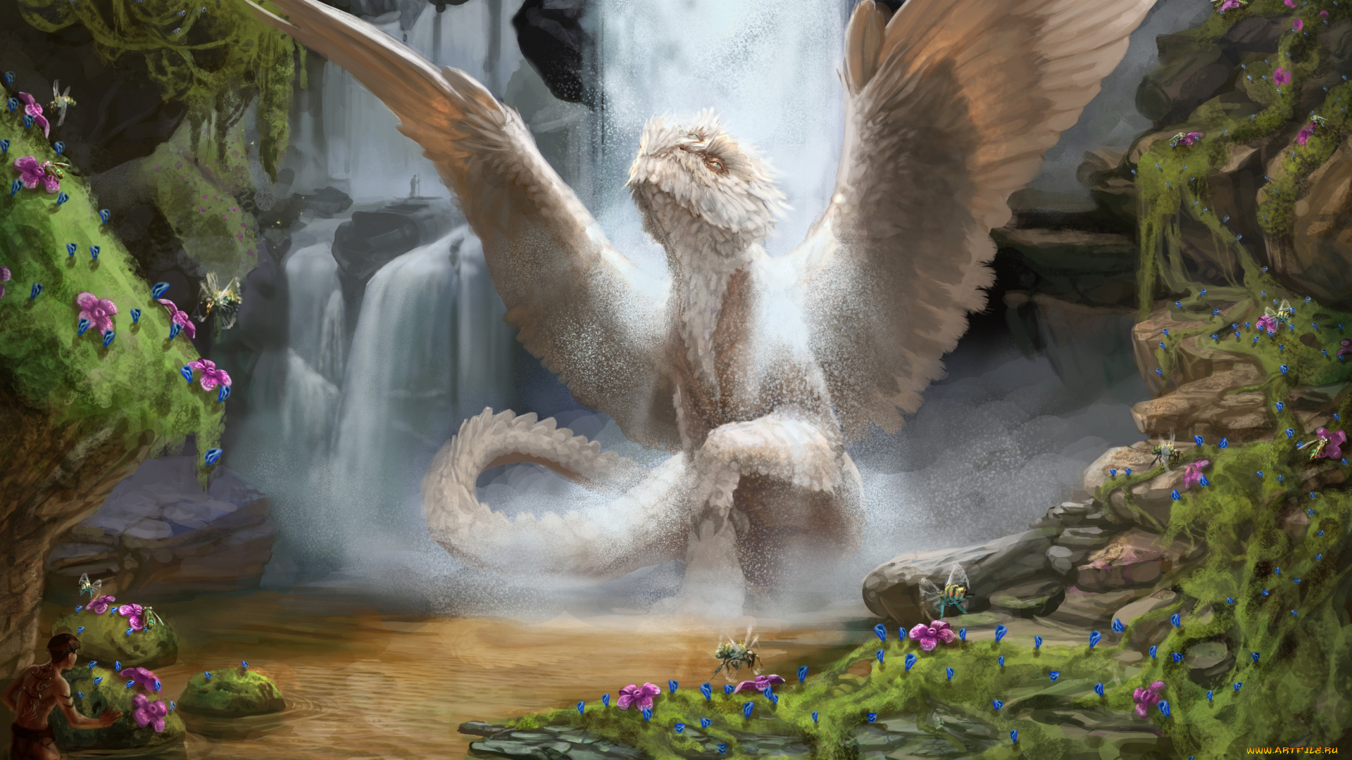 фэнтези, существа, фон, крылья, вода, существо