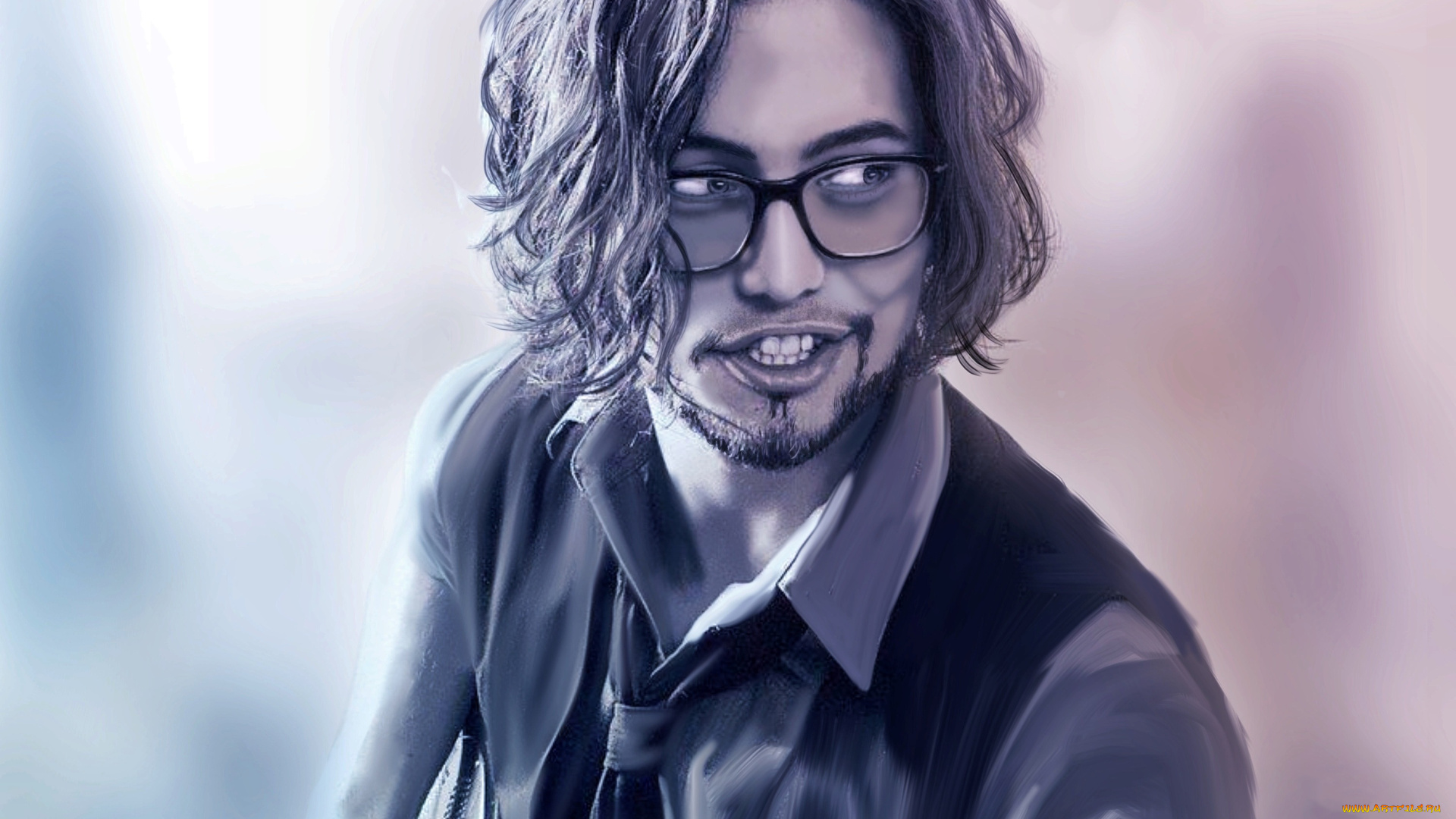 рисованное, люди, улыбка, бородка, очки, взгляд, фон, мужчина