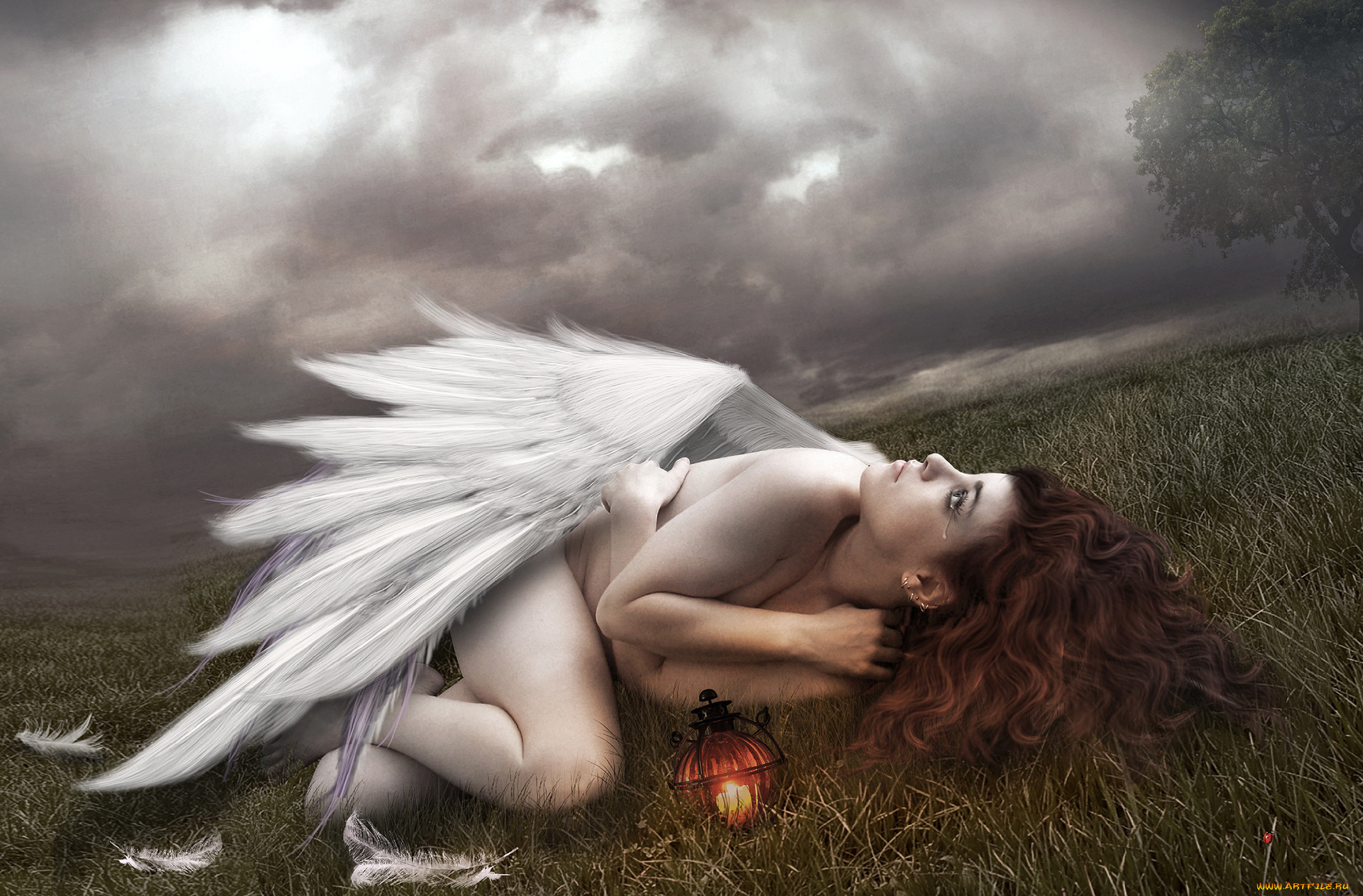 фэнтези, ангелы, ангел, крылья, белый, слёзы, перья, девушка