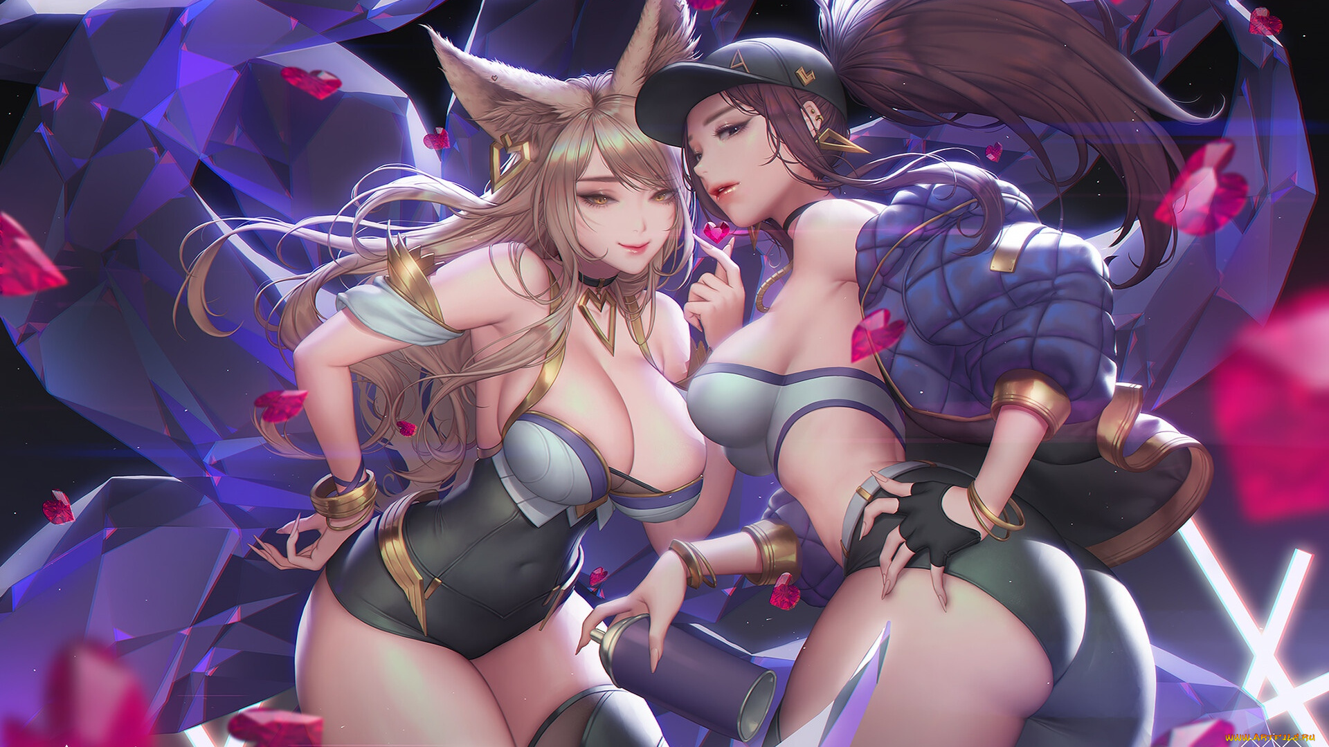 видео, игры, league, of, legends, ahri, akali