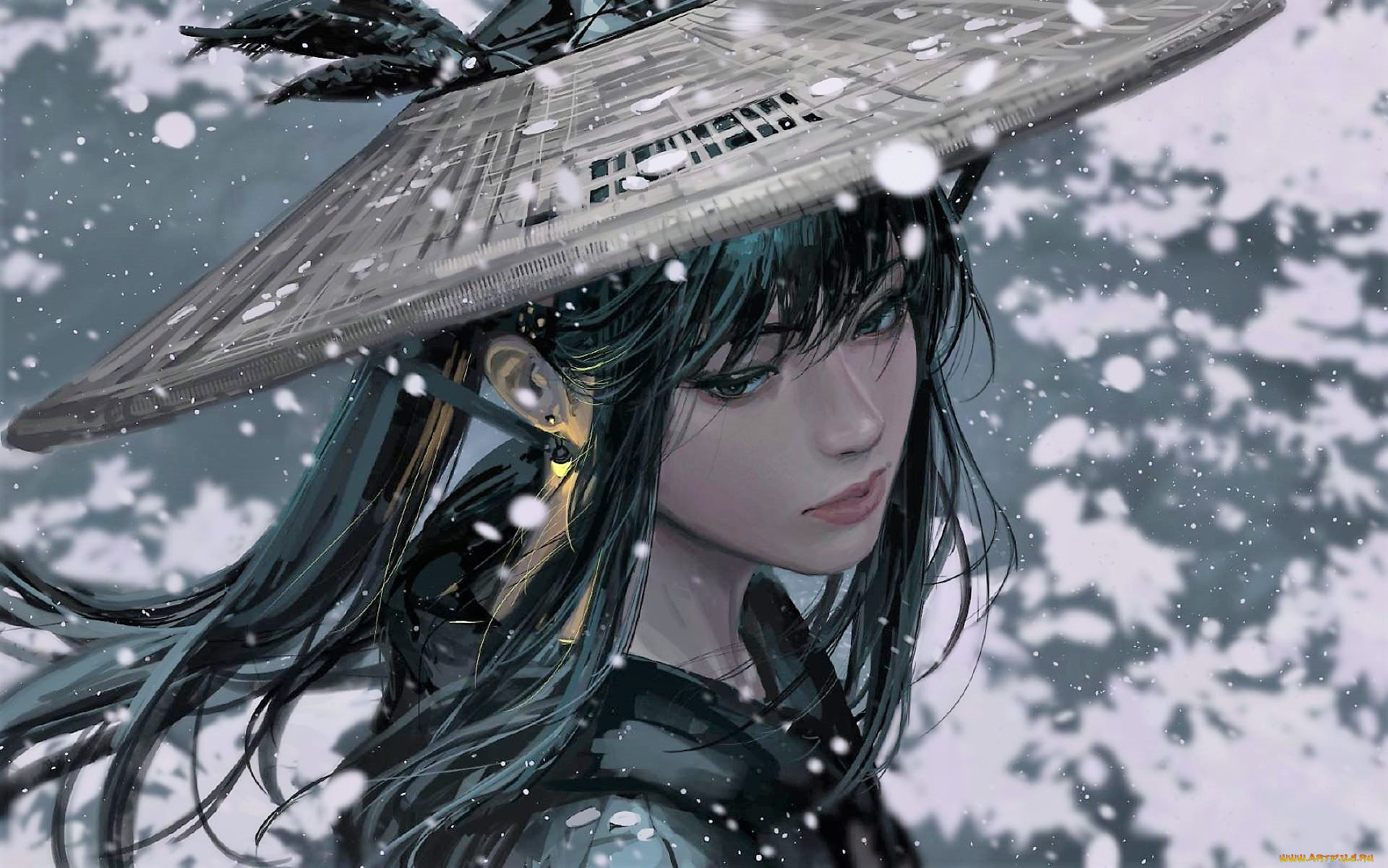фэнтези, _guweiz, девушка, шляпа, снег