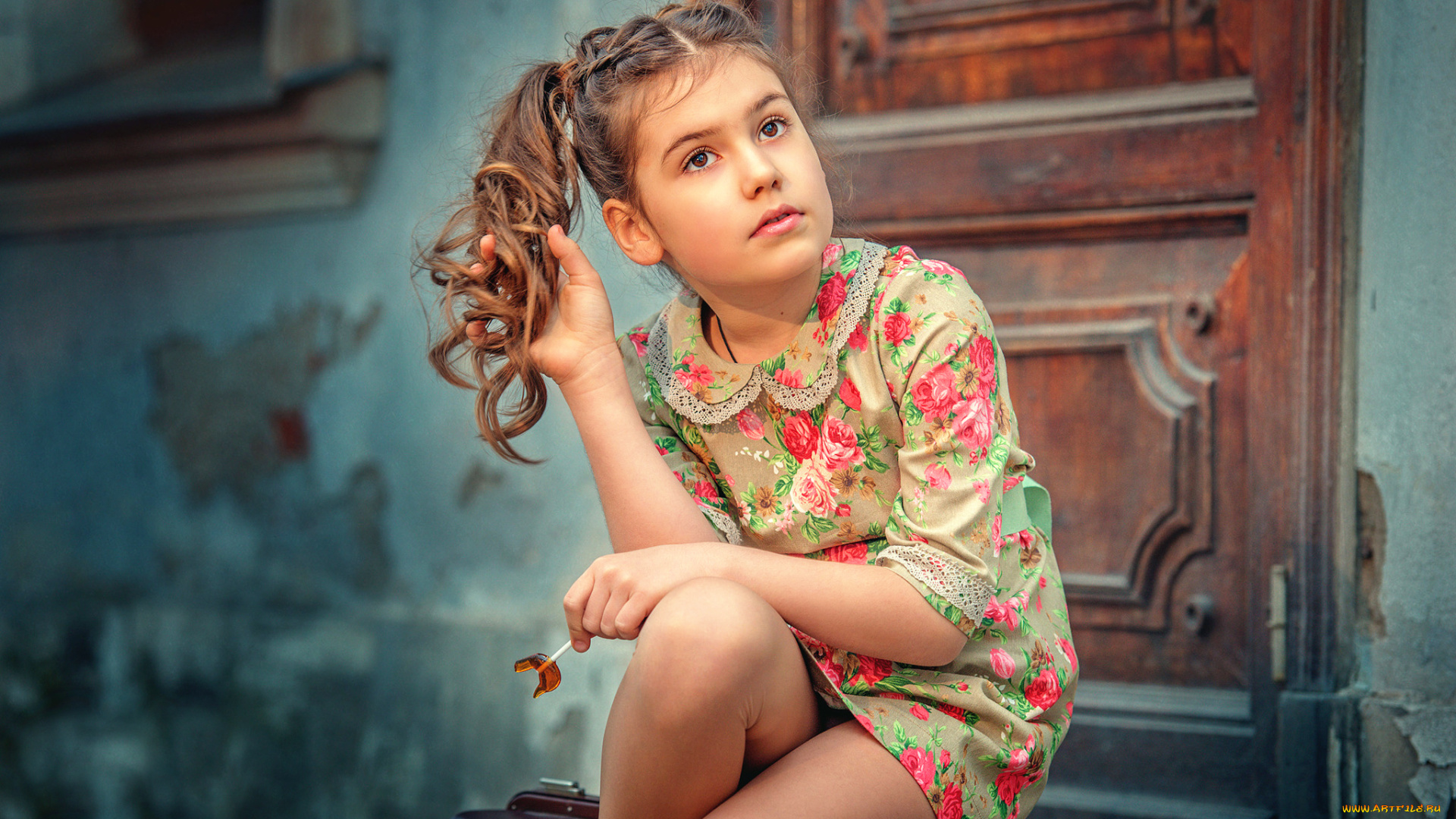 разное, дети, девочка, леденец, порог