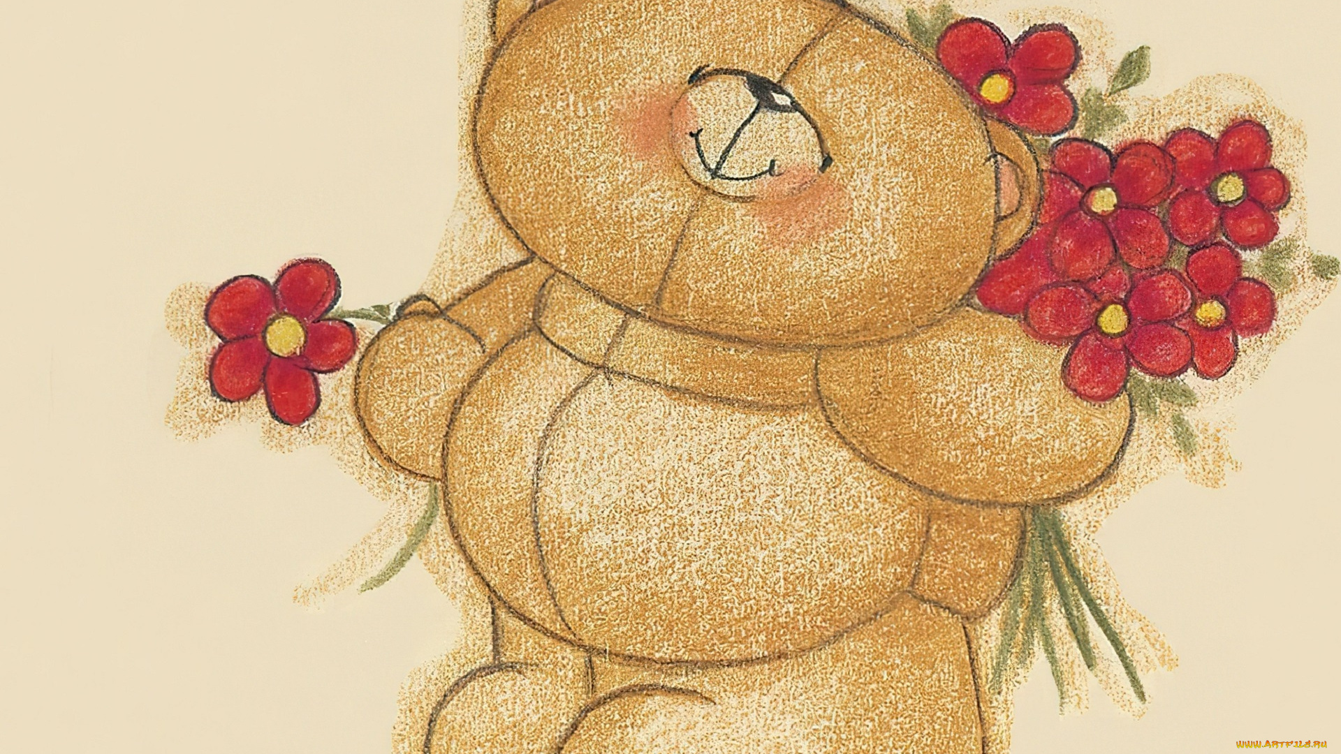 рисованное, мишки, тэдди, мишка, цветы