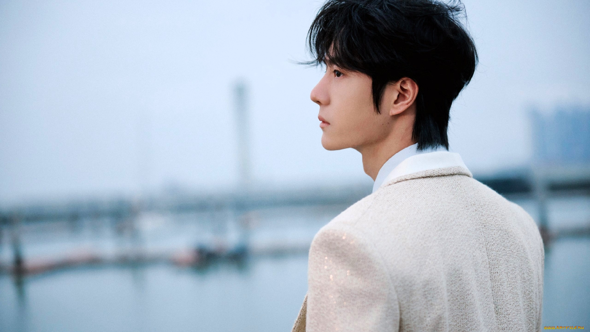 мужчины, wang, yi, bo, актер, пиджак, озеро