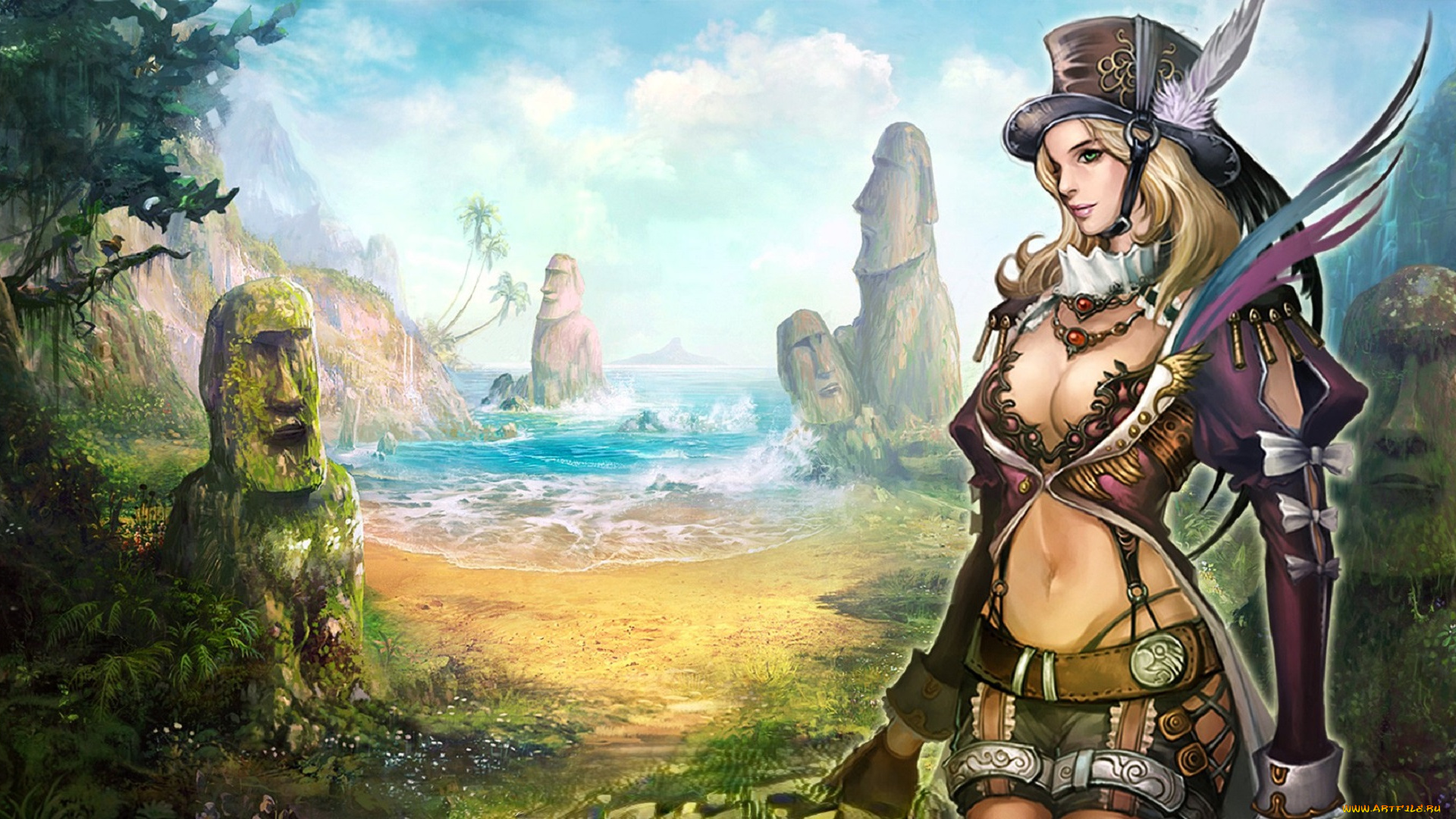 видео, игры, mummy, online, девушка, наряд, море, скалы, идолы