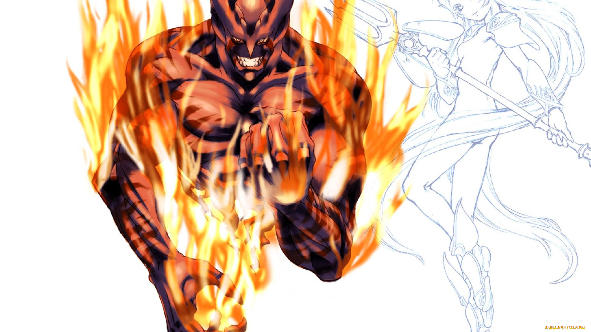 видео, игры, tales, of, destiny, 2, демон, огонь, девушка, трезубец